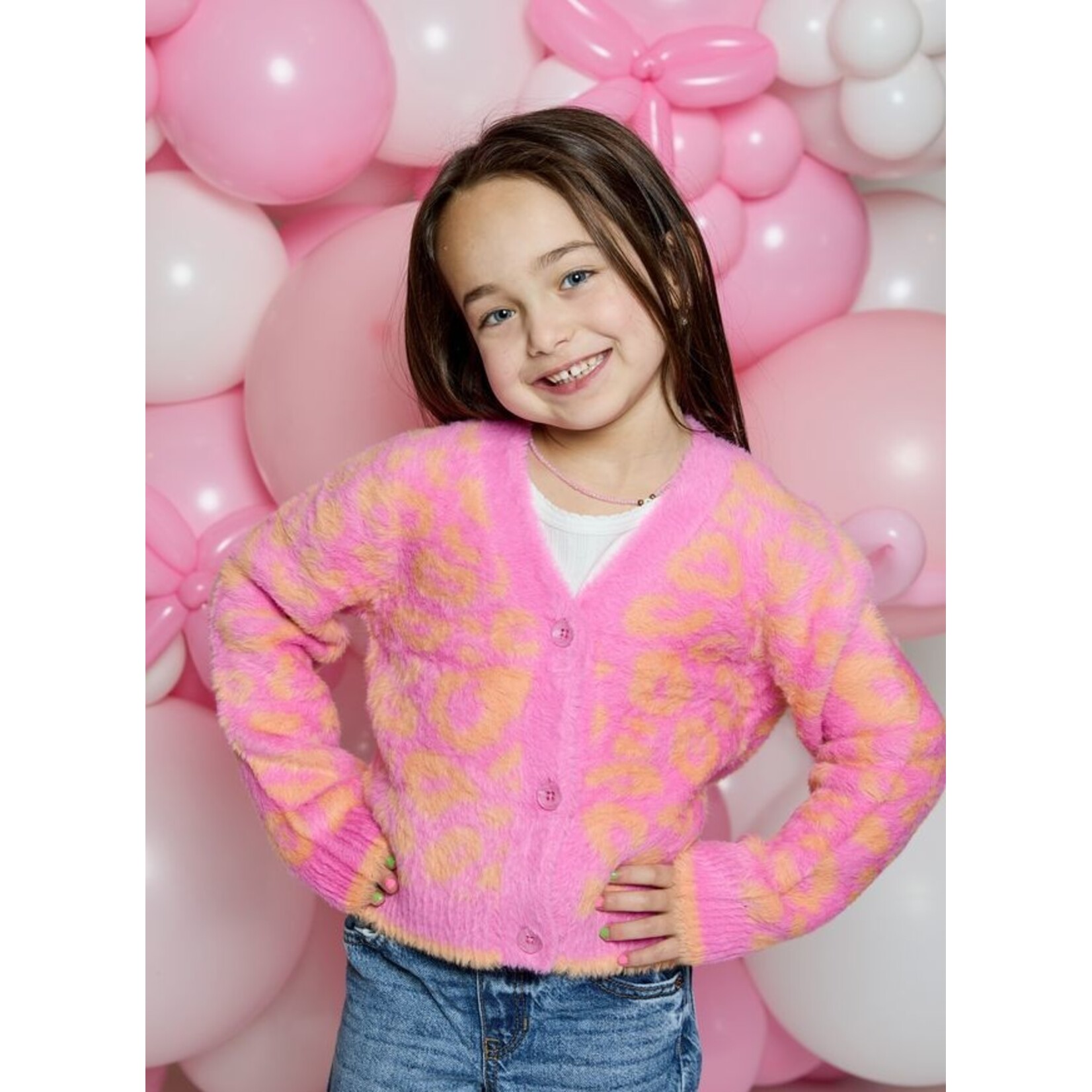 Design History Design History Snug Pink Combo L/S Button Cardigan