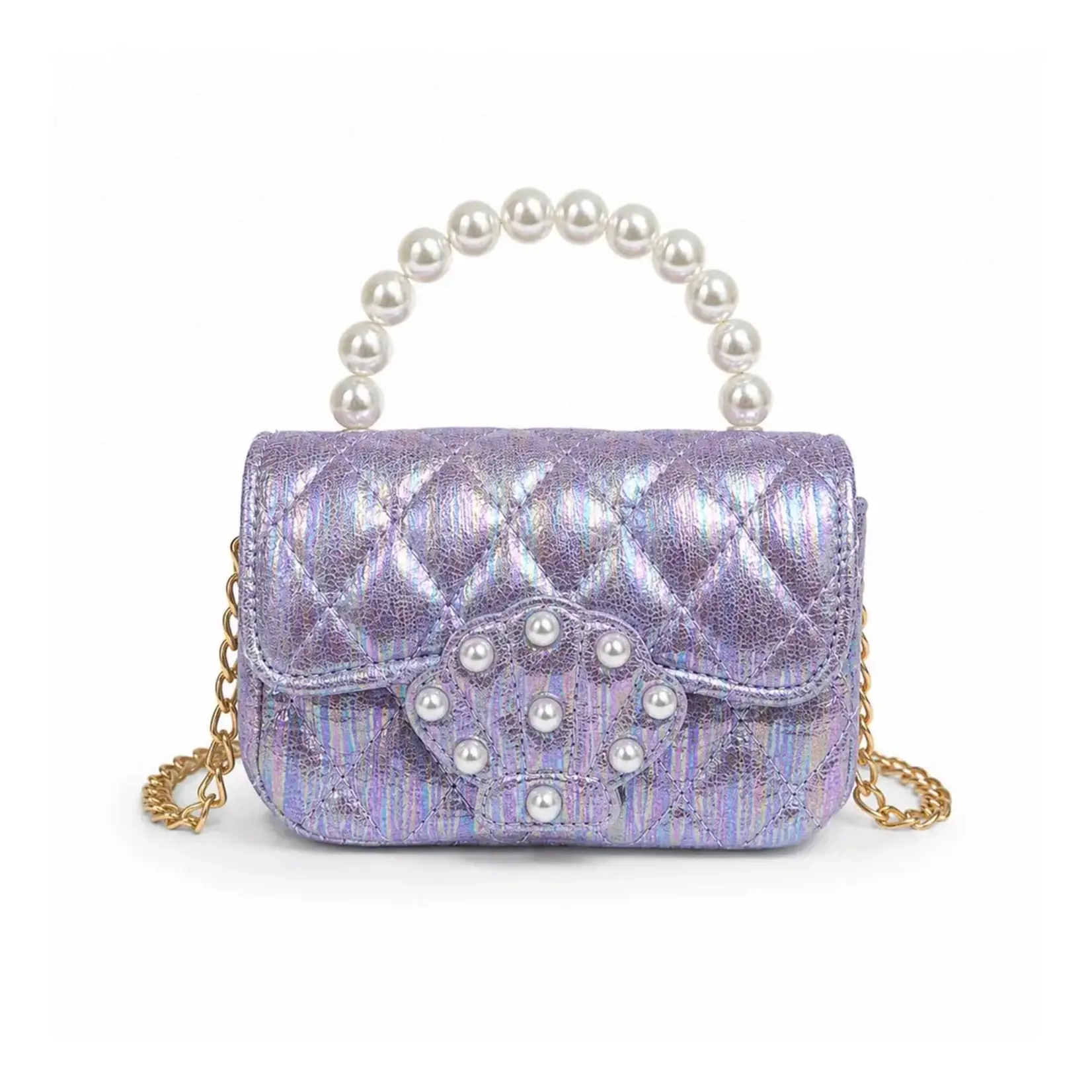 Zomi Gems Zomi Gems Pearl Handle Shell Quilted Kids Handbag