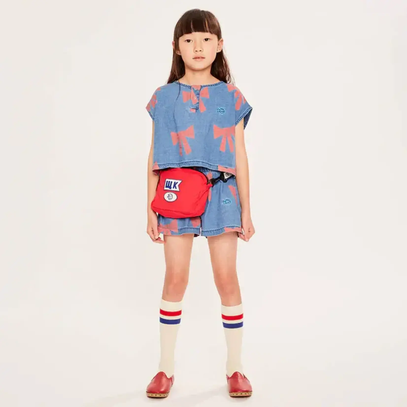 Wynken Wynken Twill Denim Vela Bow Cotton Twill Top W/ Short Set