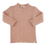 Oh Baby! Oh Baby Pale Pink Cable Knit Mock Neck Lettuce Edge Top