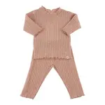 Oh Baby! Oh Baby Pale Pink Cable Knit Mock Neck Lettuce Edge 2pc Set