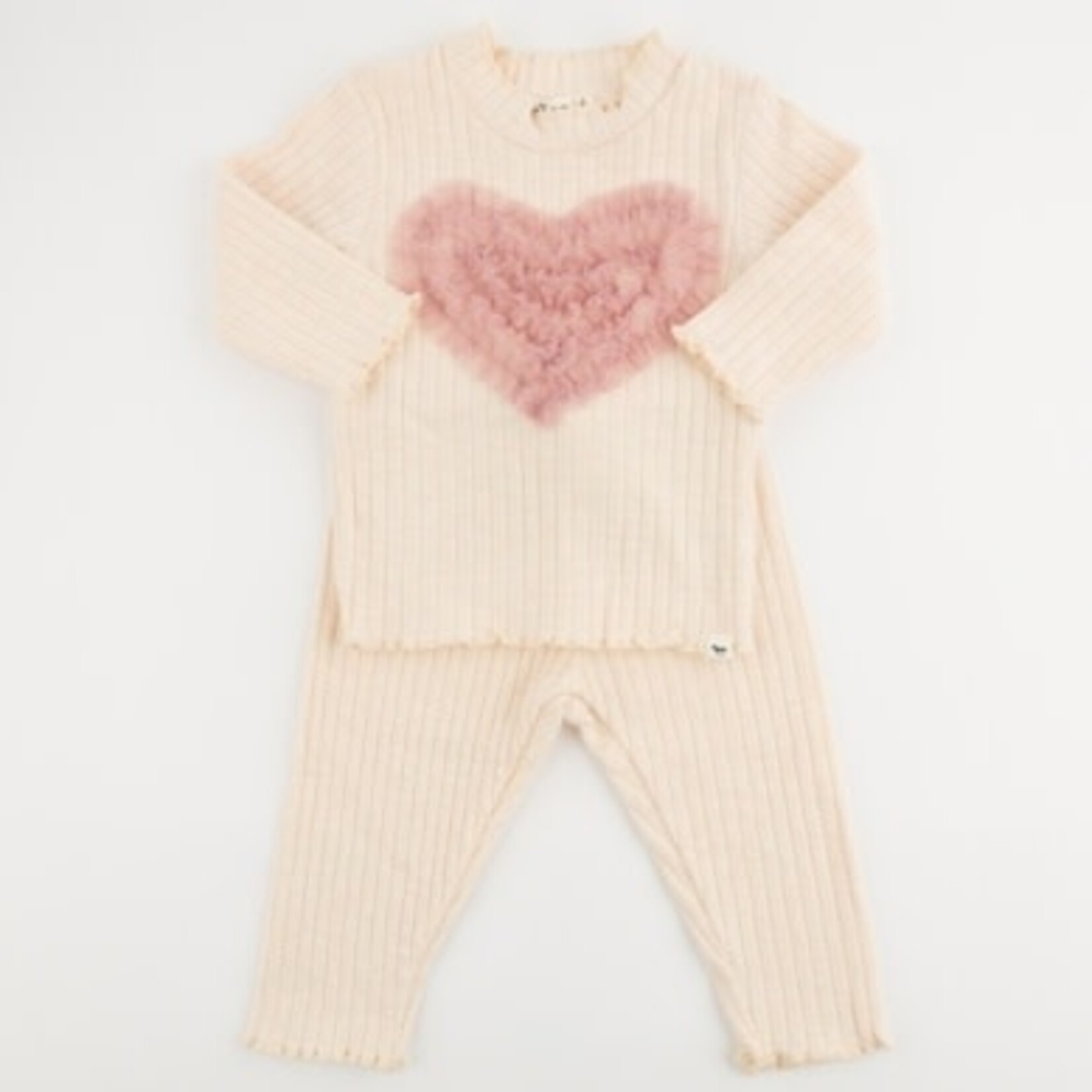 Oh Baby! Oh Baby Natural Ruffle Heart Applique Mock Neck 2pc Set