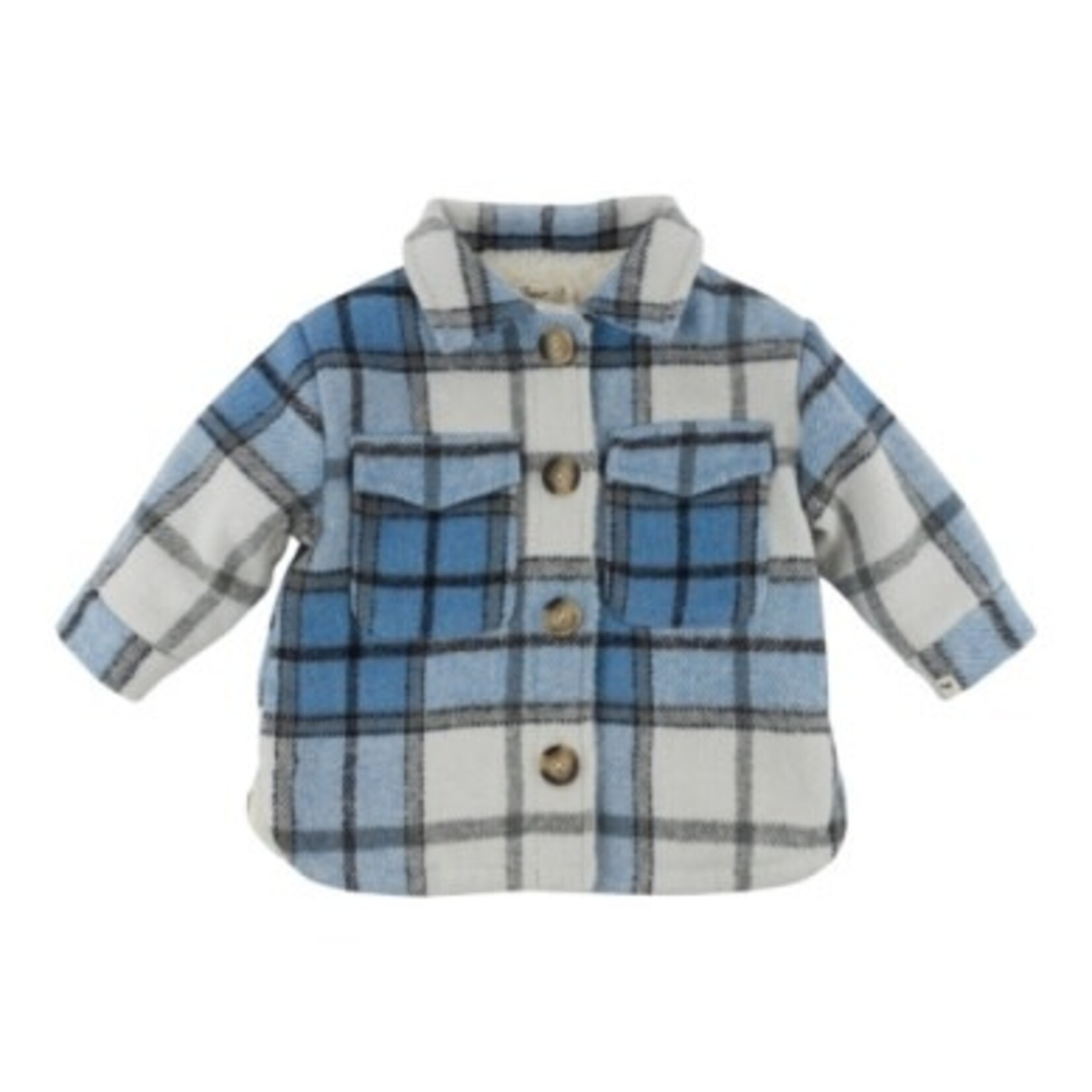 Oh Baby! Oh Baby Dusty Blue Plaid Snowdrift Lining Shacket