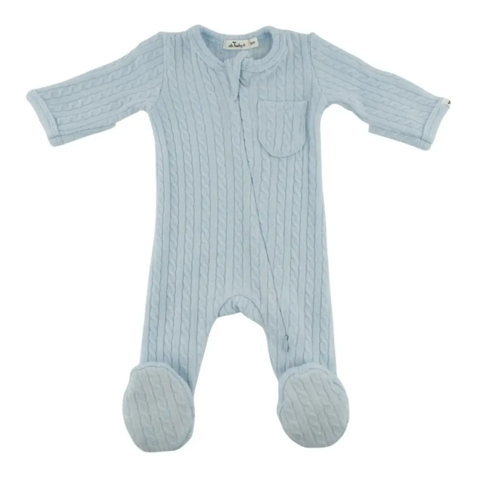 Oh Baby! Oh Baby Sky Blue Cable Knit Pocket Zipper Footie
