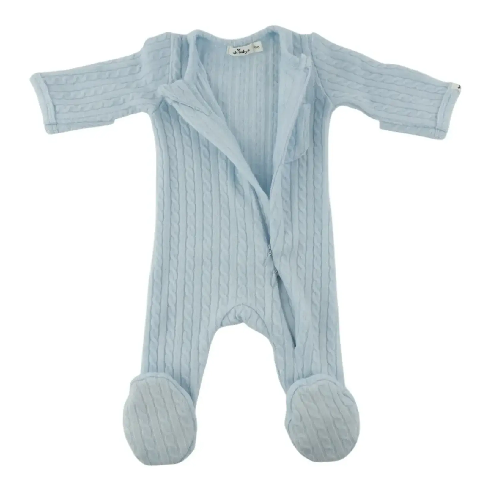 Oh Baby! Oh Baby Sky Blue Cable Knit Pocket Zipper Footie