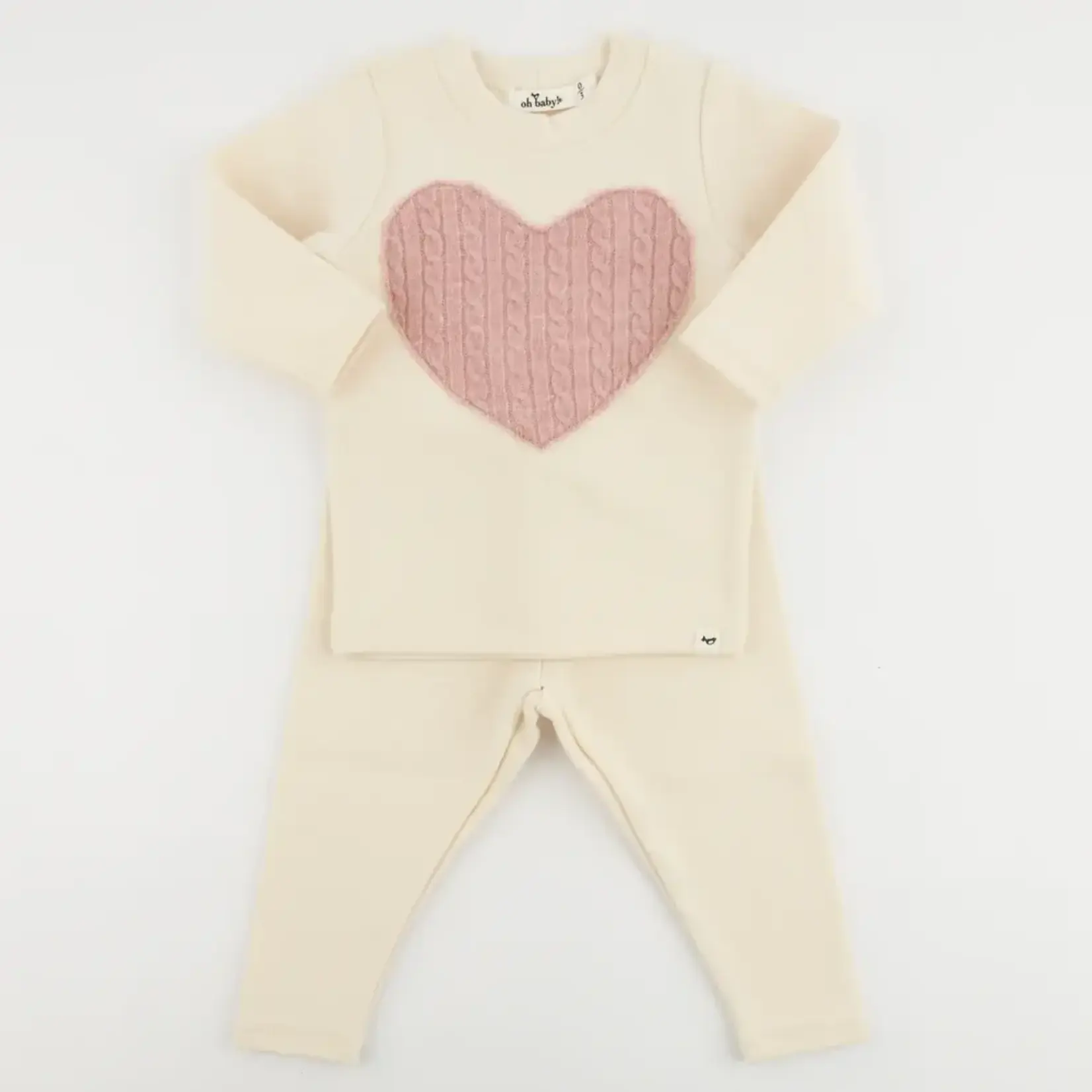 Oh Baby! Oh Baby Sugar Cookie Pale Pink Cable Heart Applique 2pc Set