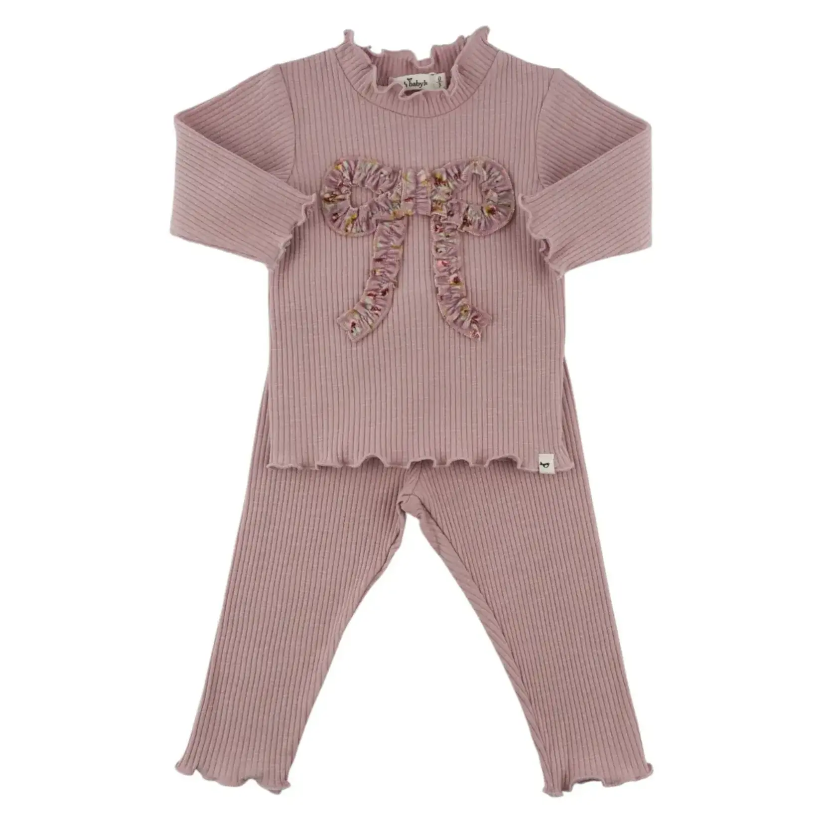 Oh Baby! Oh Baby Dusty Lilac Harvest Bloom Ruffle Bow Mock Neck 2pc Set