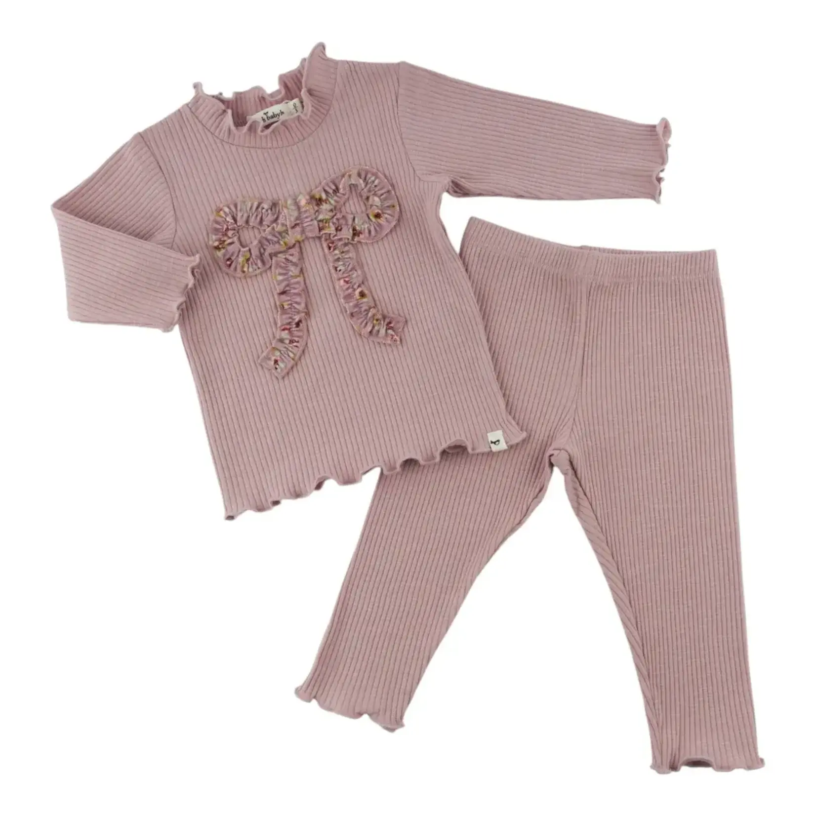 Oh Baby! Oh Baby Dusty Lilac Harvest Bloom Ruffle Bow Mock Neck 2pc Set