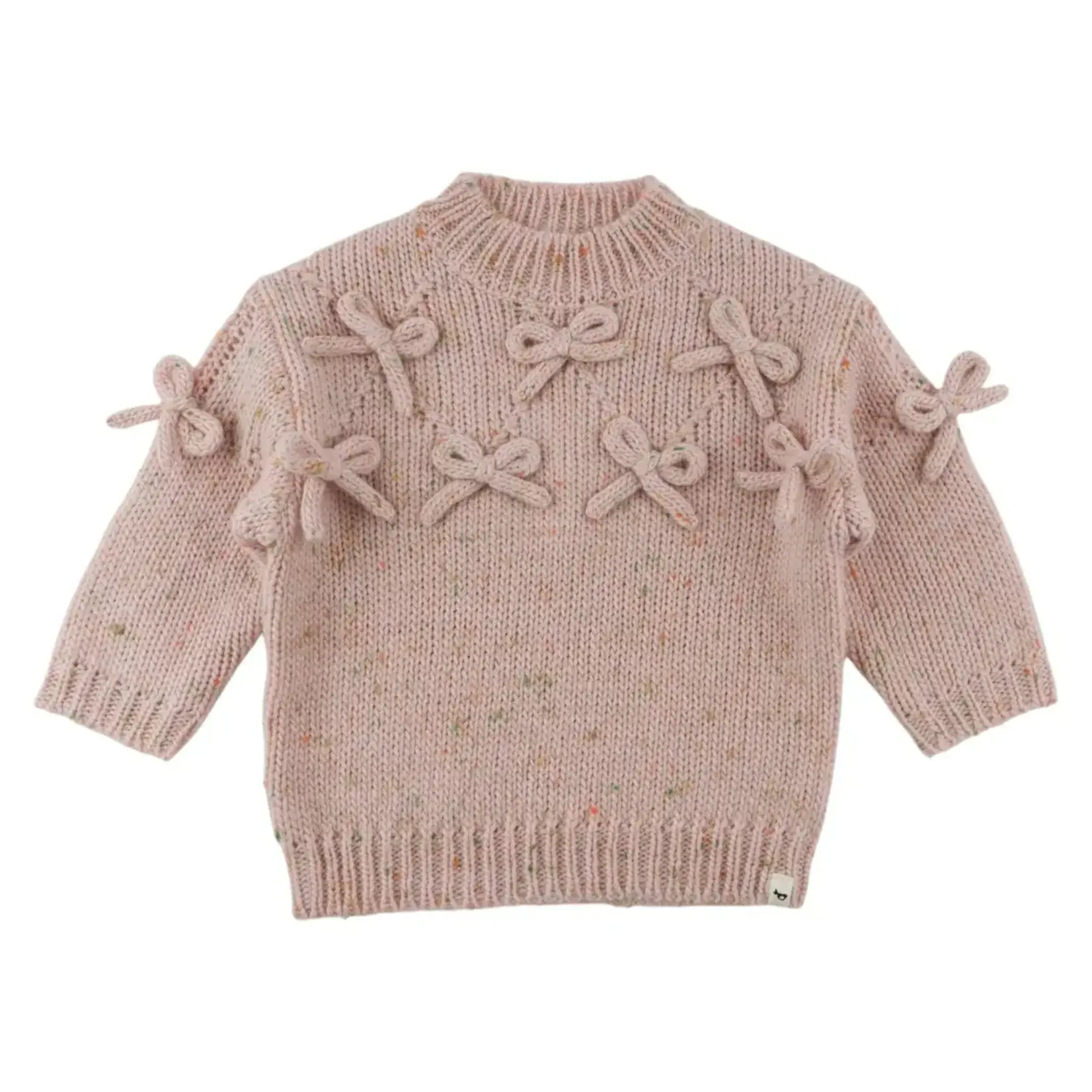 Oh Baby! Oh Baby Pale Pink Speckle Diamond Cable Bows Knitted Sweater