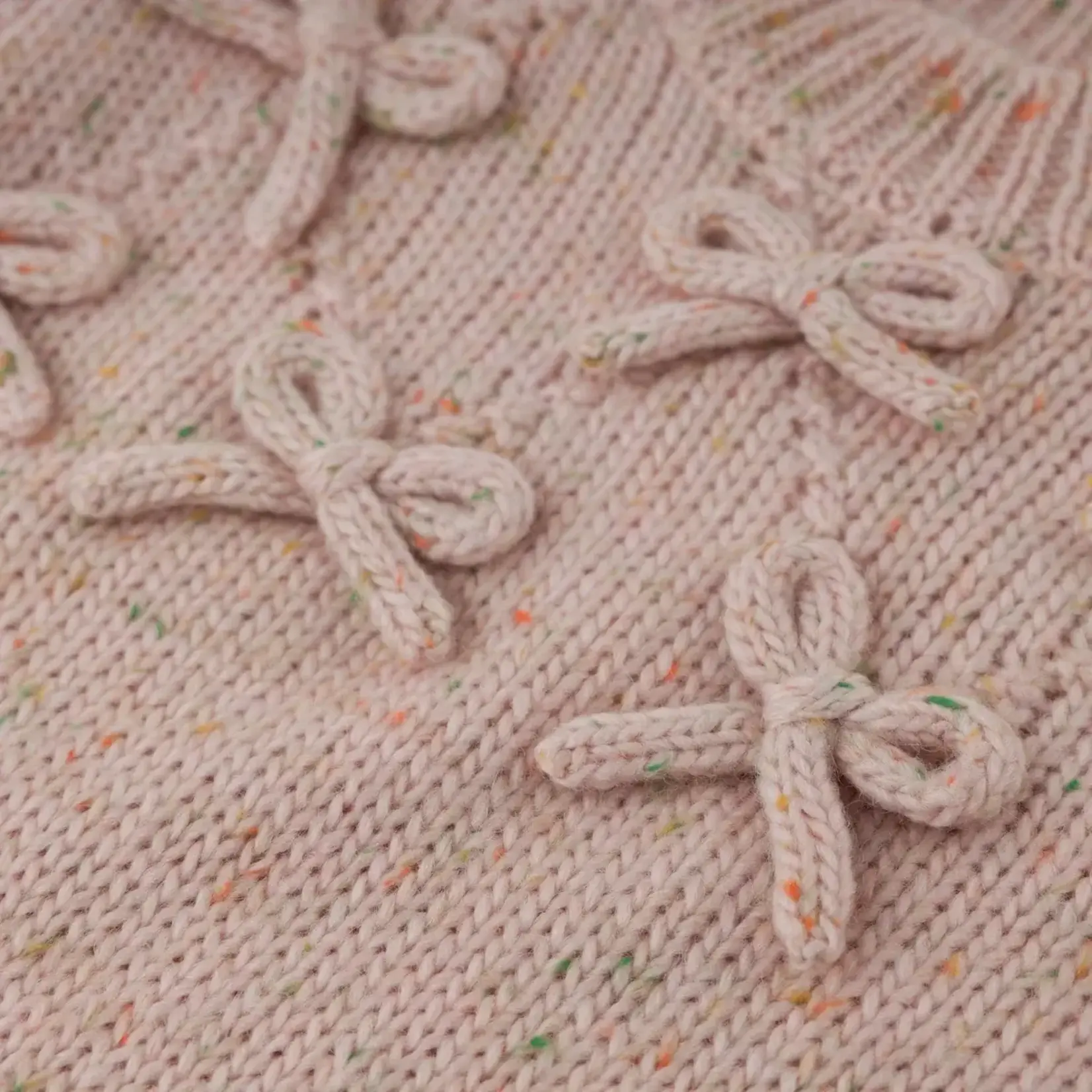 Oh Baby! Oh Baby Pale Pink Speckle Diamond Cable Bows Knitted Sweater