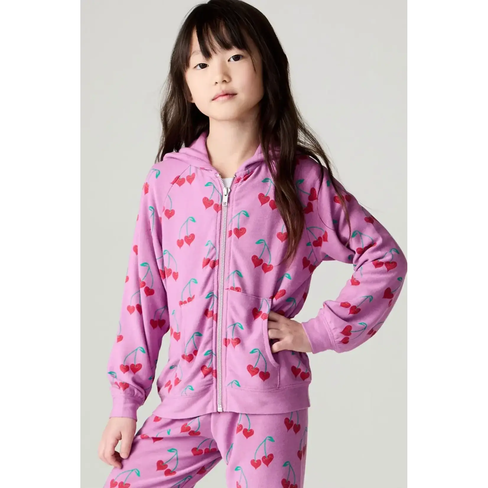 Chaser Chaser Mulberry Allover Sweethearts Cozy Knit Zip Up Hoodie