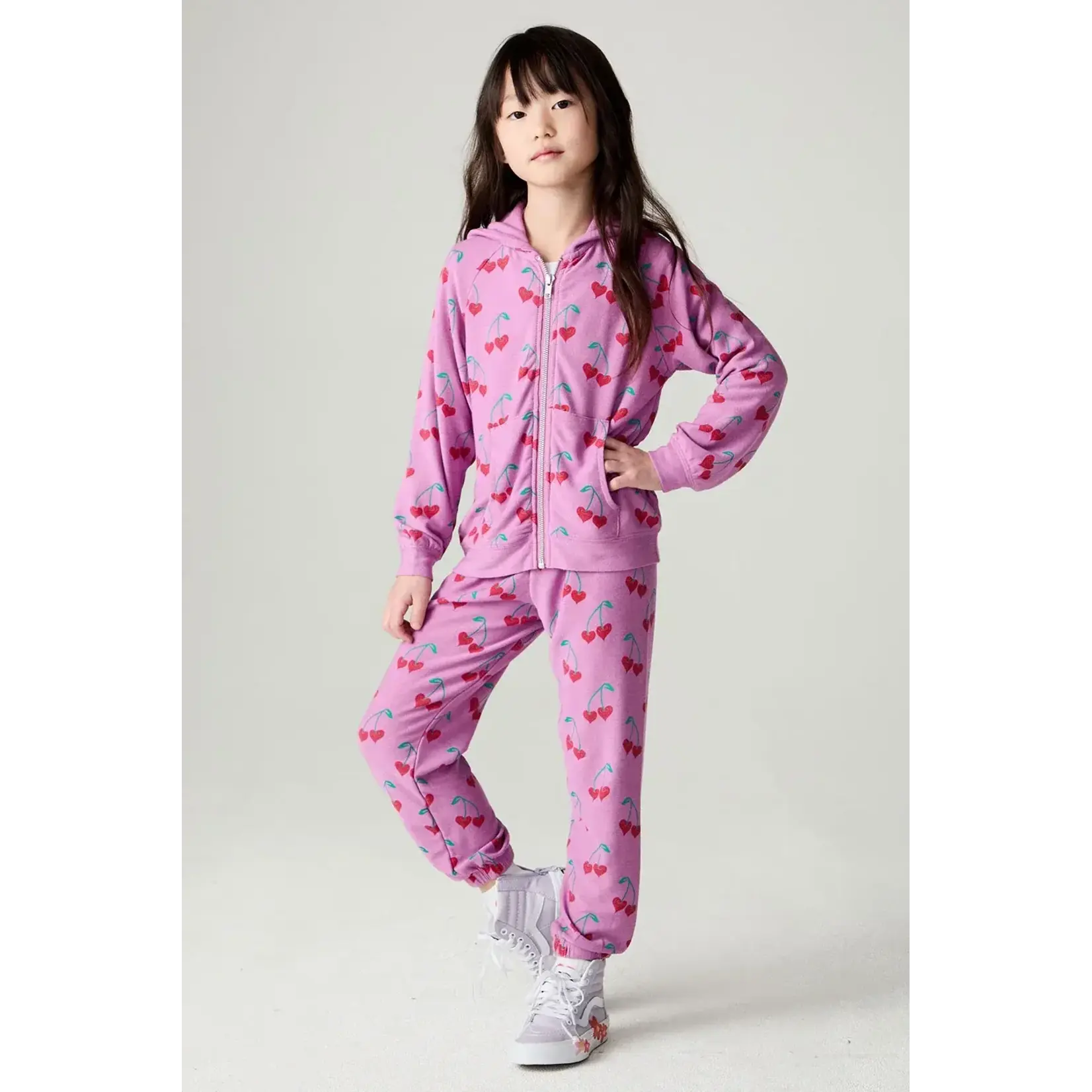 Chaser Chaser Mulberry Allover Sweethearts Cozy Knit Zip Up Hoodie