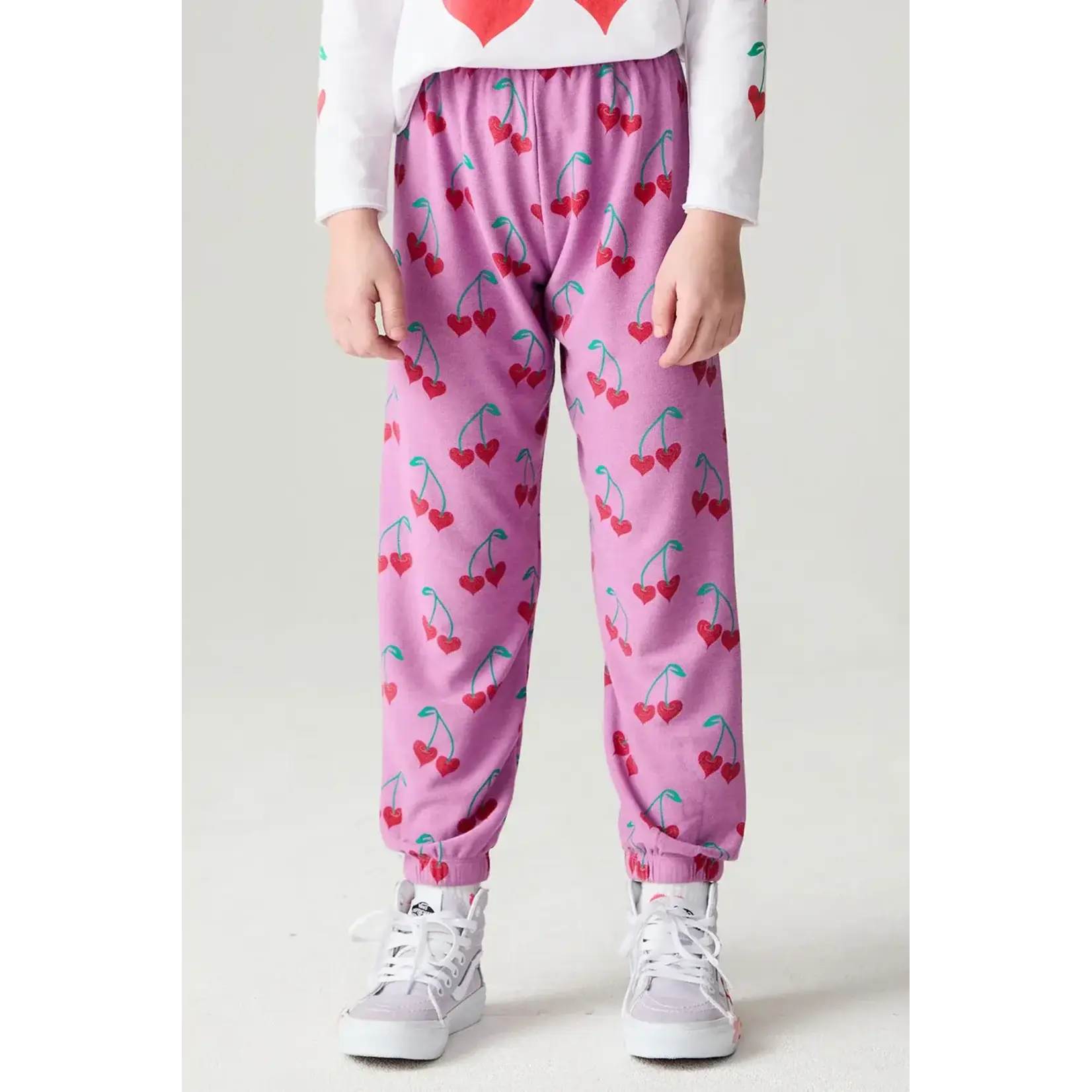 Chaser Chaser Mulberry Allover Sweethearts Cozy Knit Slim Slouchy Pants