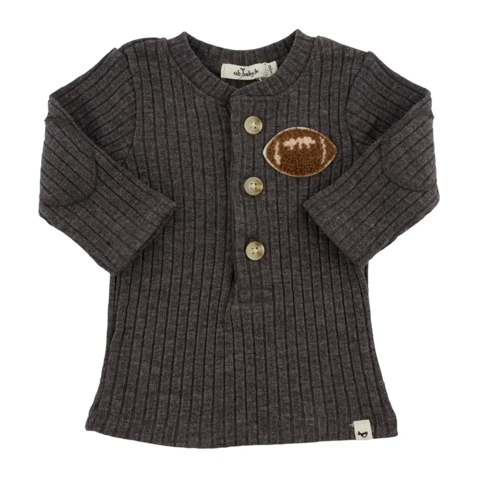 Oh Baby! Oh Baby Charcoal Henley With Football Chenille Patch Shirt
