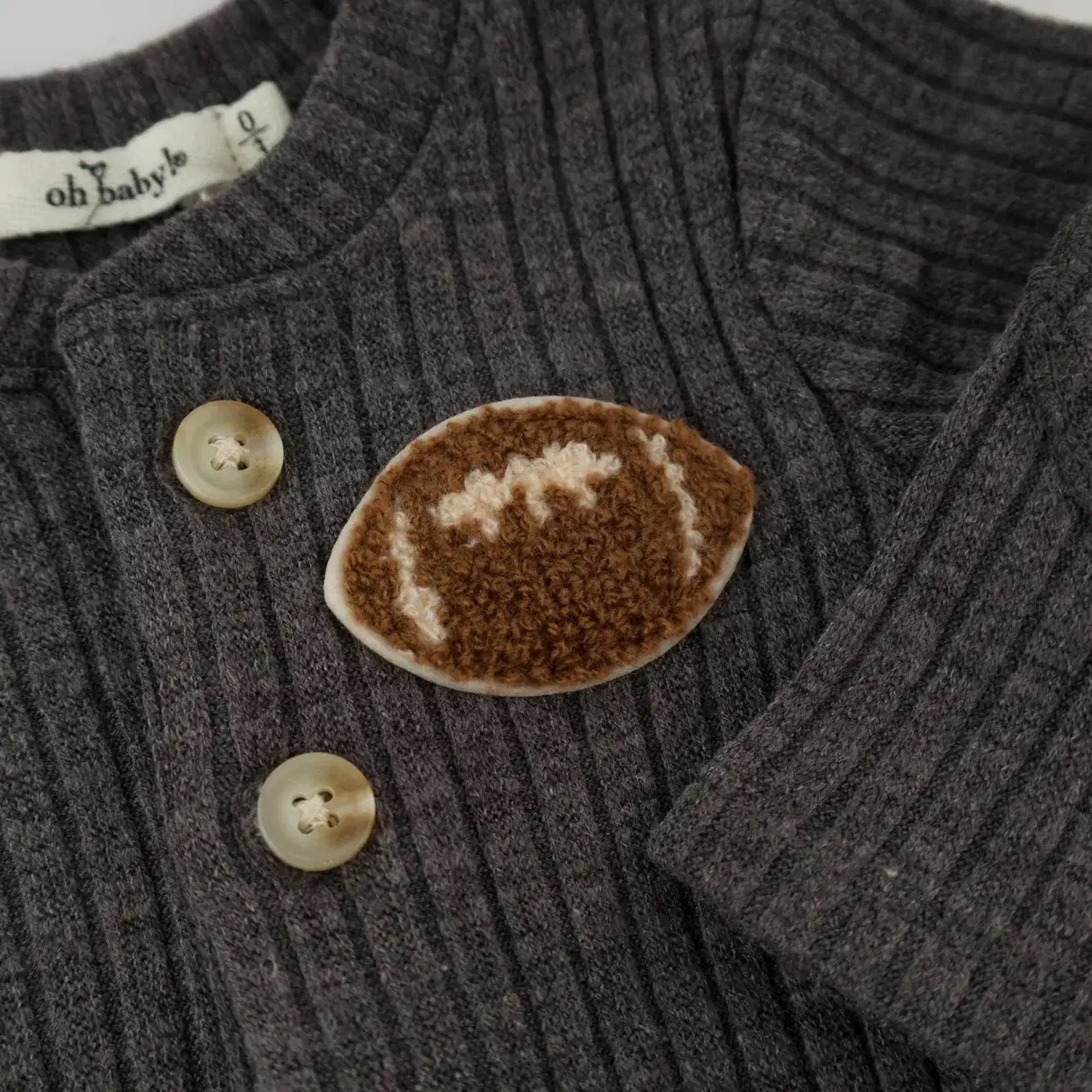 Oh Baby! Oh Baby Charcoal Henley With Football Chenille Patch Shirt