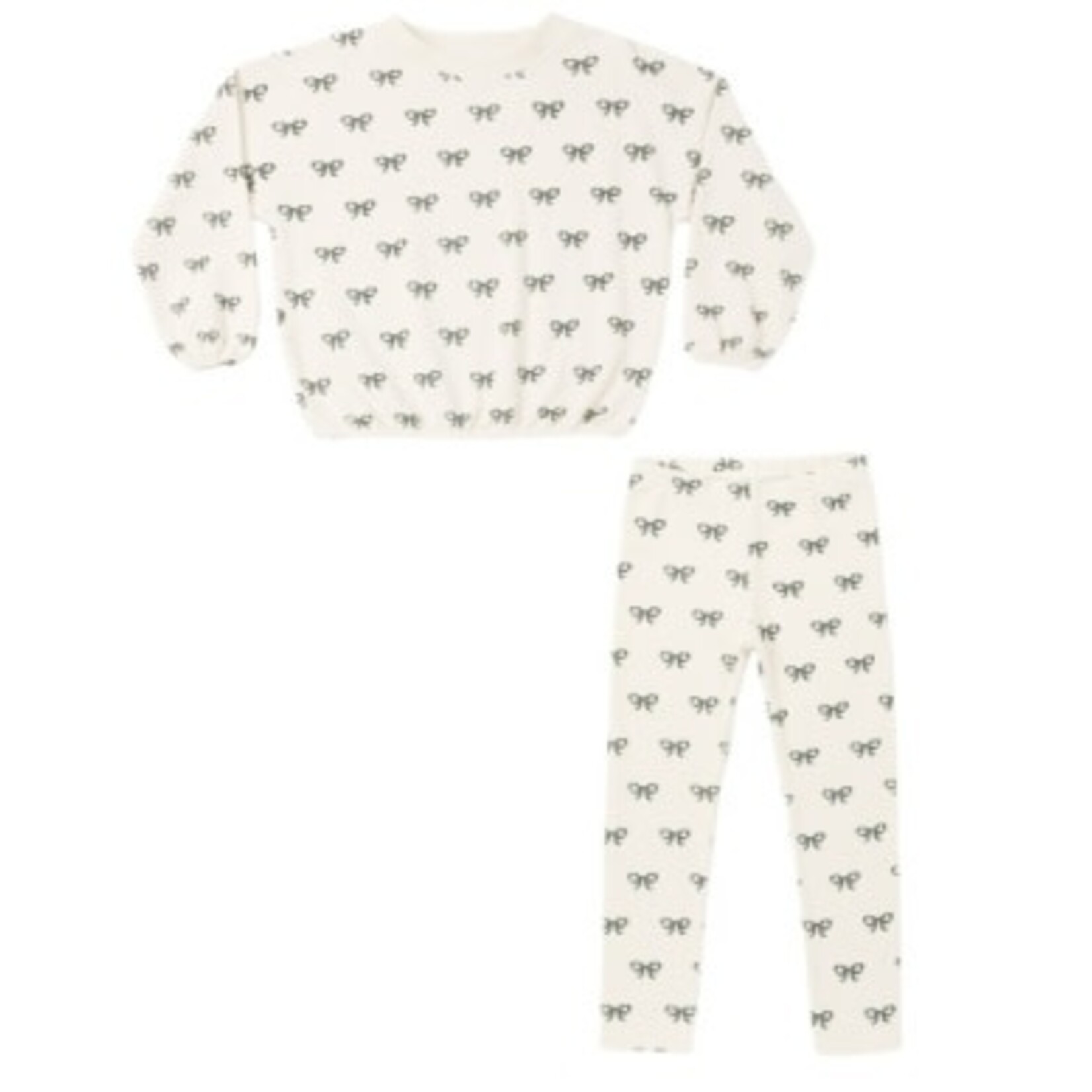 Rylee + Cru Rylee + Cru Natural Evergreen Bows Spongy Knit Set