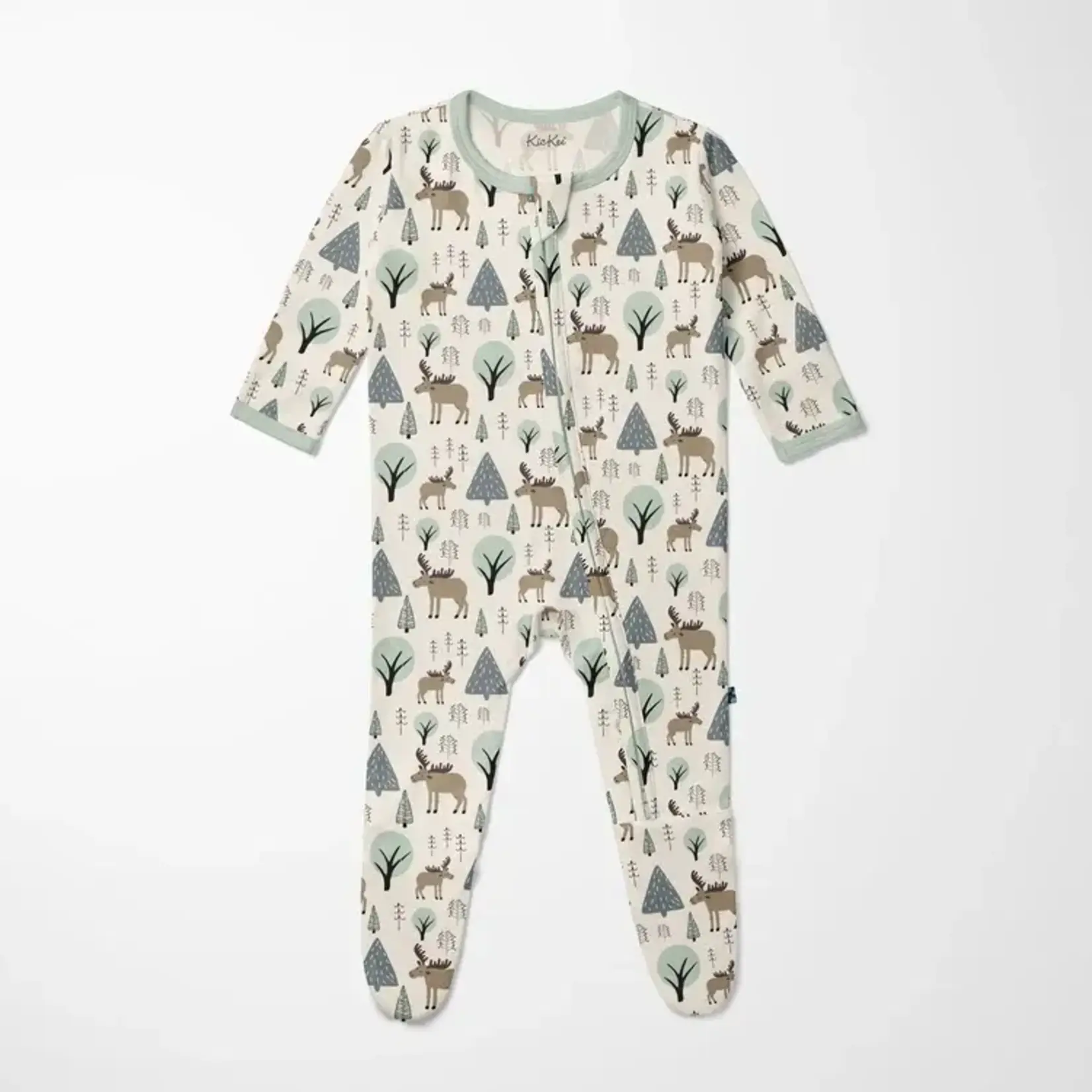 KicKee Pants Kickee Pants Natural Forest Moose Print Footie with 2 Way Zipper