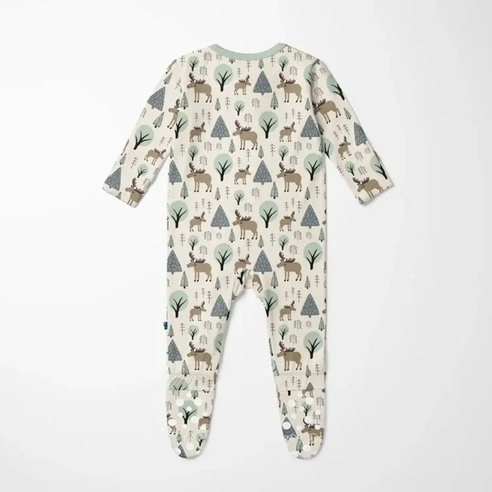 KicKee Pants Kickee Pants Natural Forest Moose Print Footie with 2 Way Zipper