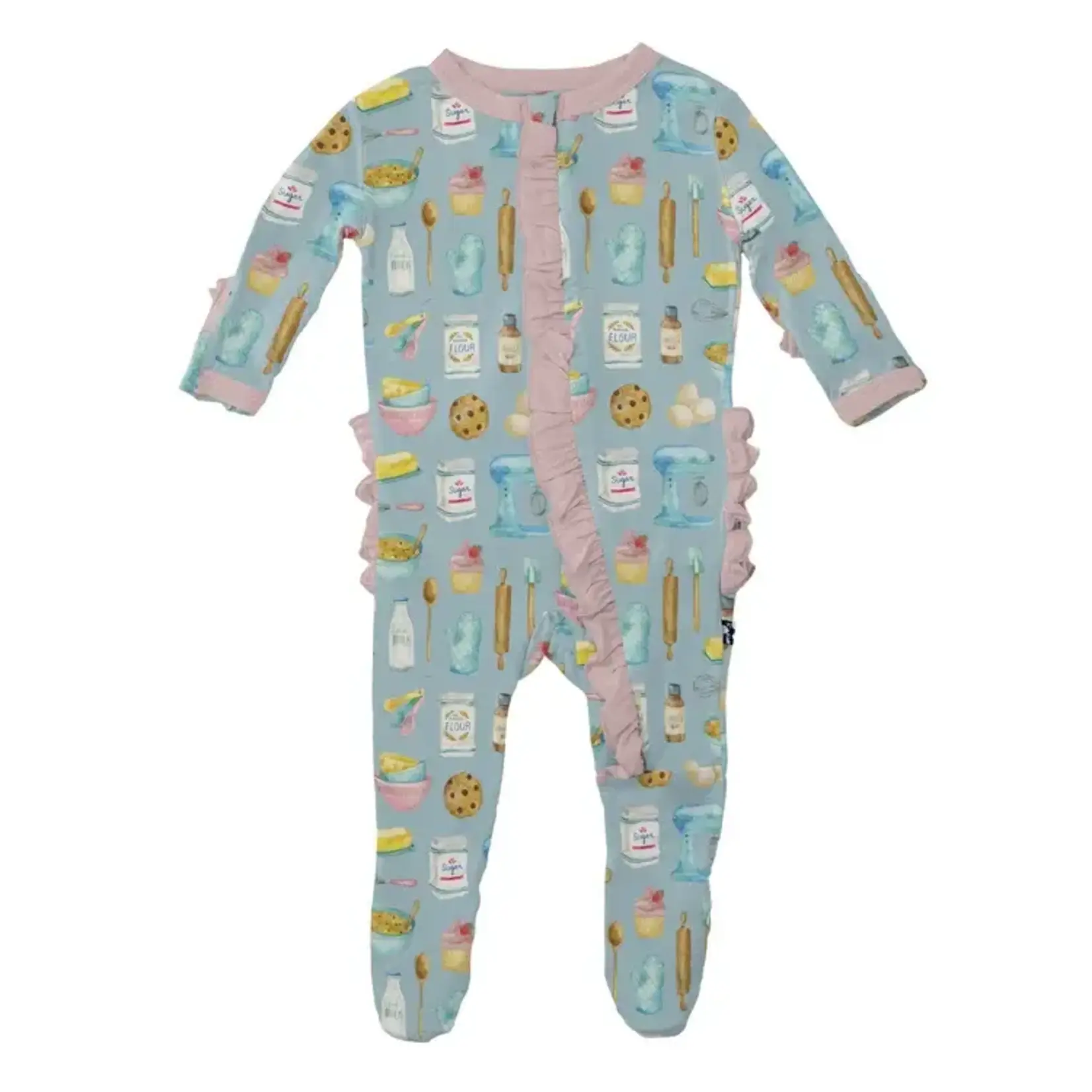 KicKee Pants Kickee Pants Spring Sky Baking Print Layette Ruffle Footie with 2 Way Zipper