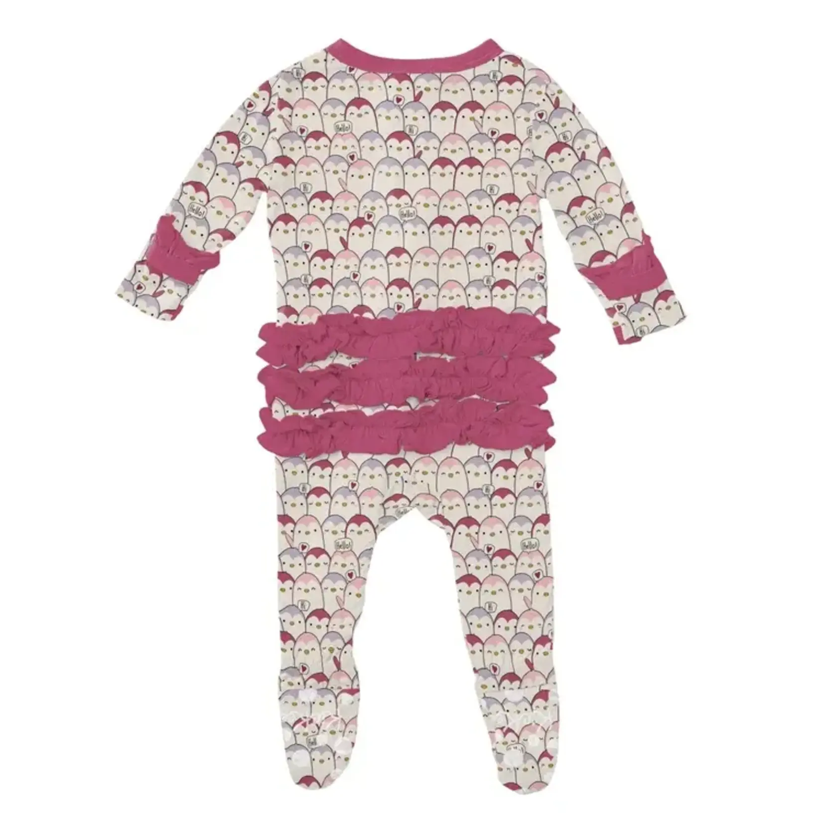 KicKee Pants Kickee Pants Baby Rose Penguins Print Layette Ruffle Footie with 2 Way Zipper
