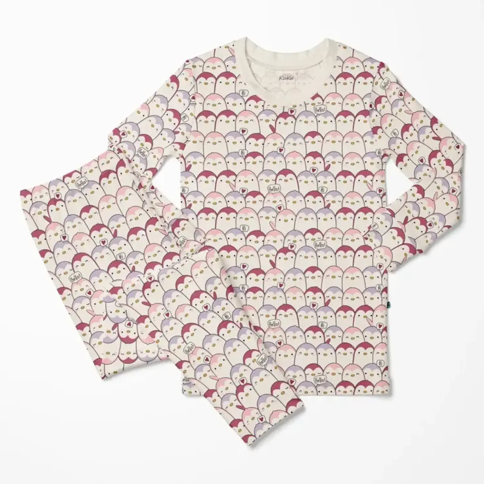 KicKee Pants Kickee Pants Baby Rose Penguins Print Long Sleeve Pajama Set