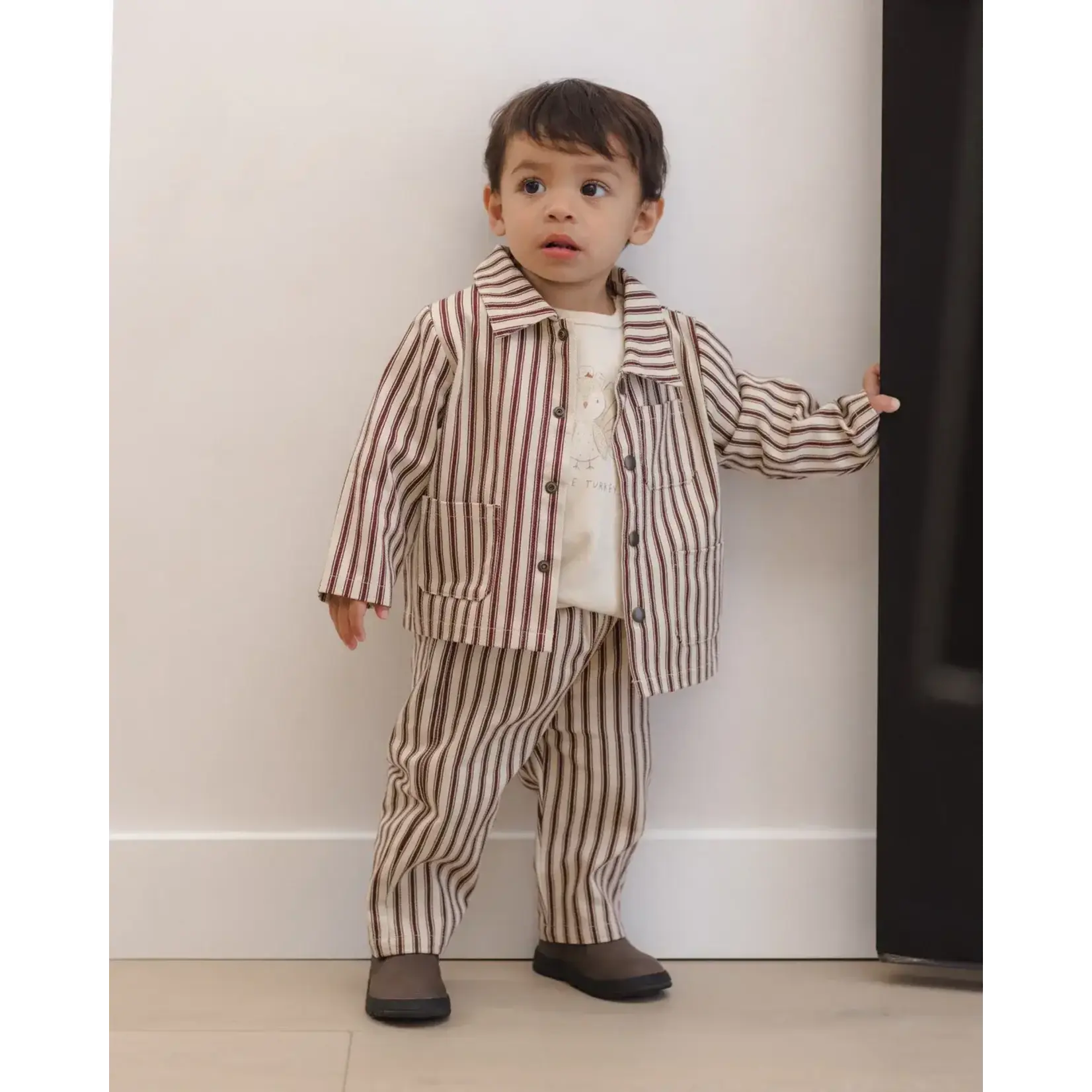 Quincy Mae Quincy Mae Black-Cherry Pinstripe Utility Jacket & Grayson Pant Set