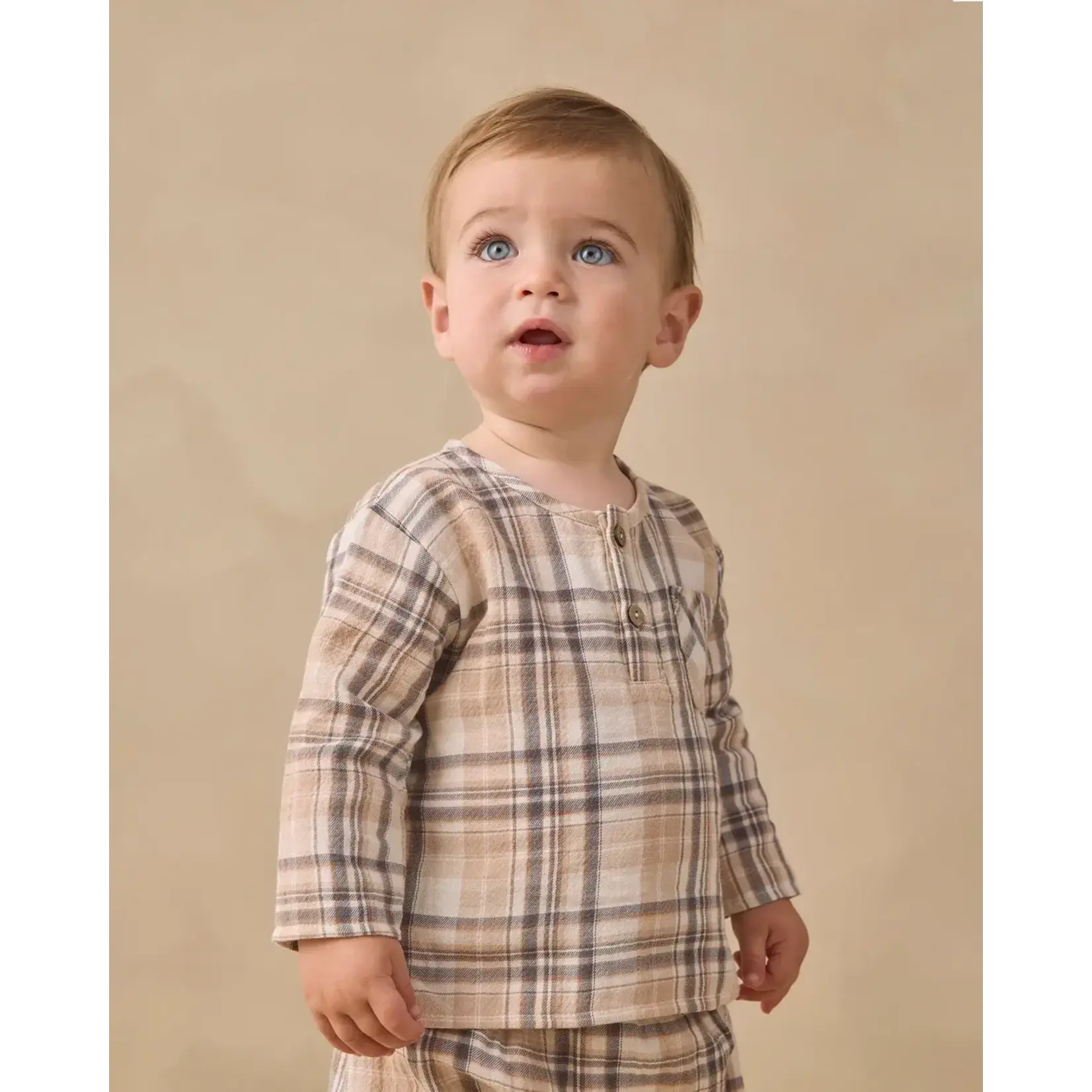 Quincy Mae Quincy Mae Latte Fall Plaid Rory Shirt & Woven Pant Set