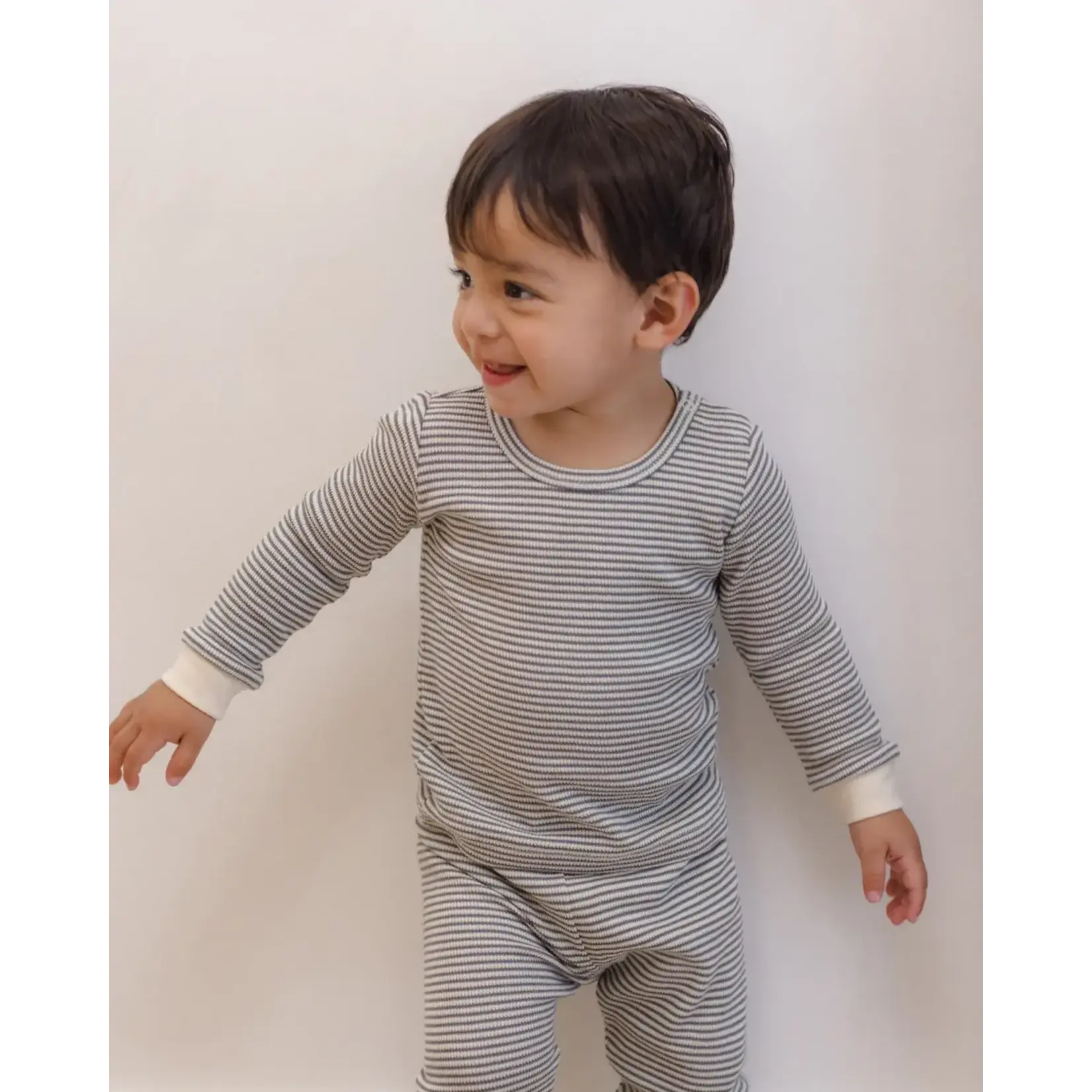 Quincy Mae Quincy Mae Midnight Microstripe Waffle Top & Pant Set