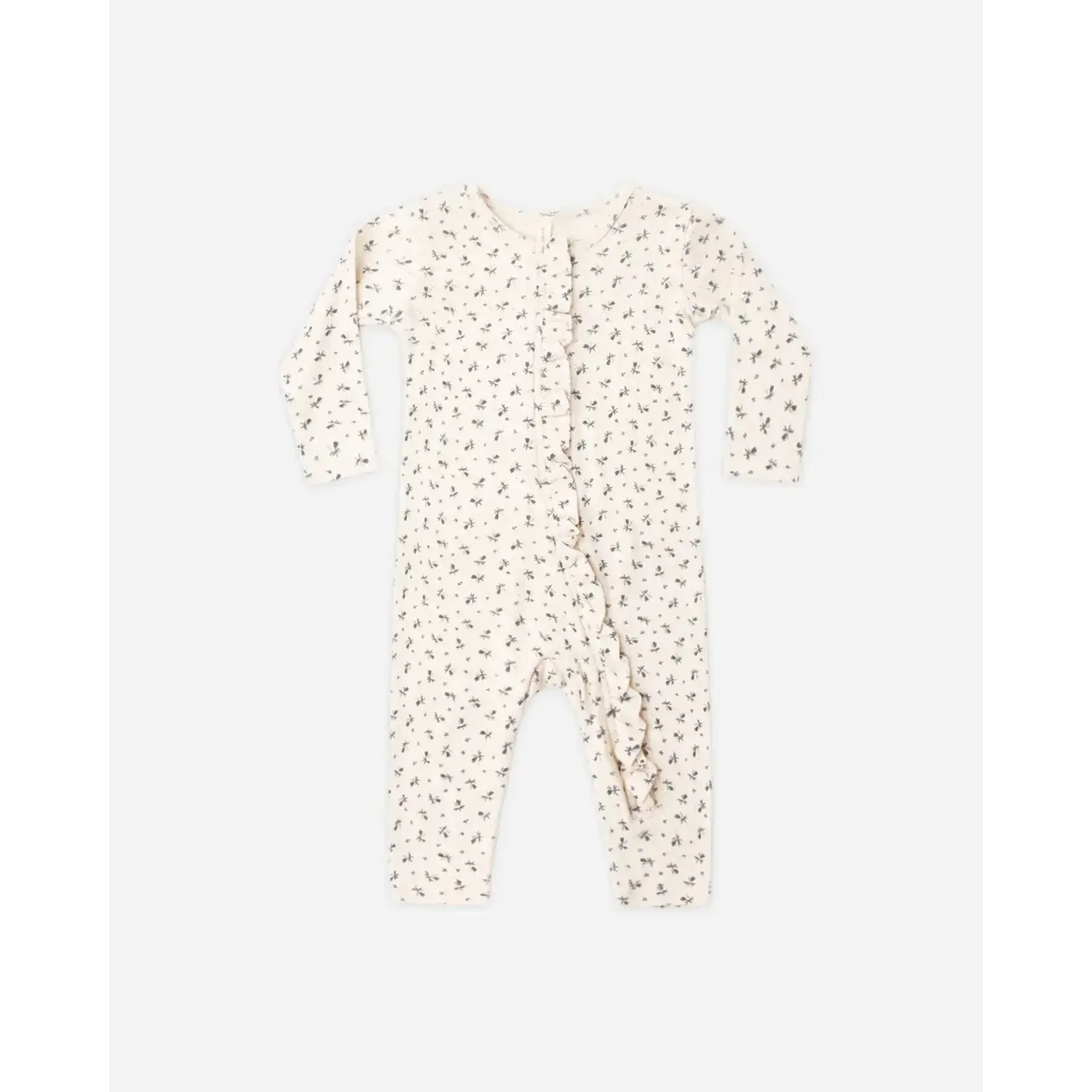 Quincy Mae Quincy Mae Natural Blue Ditsy Ruffle Jumpsuit