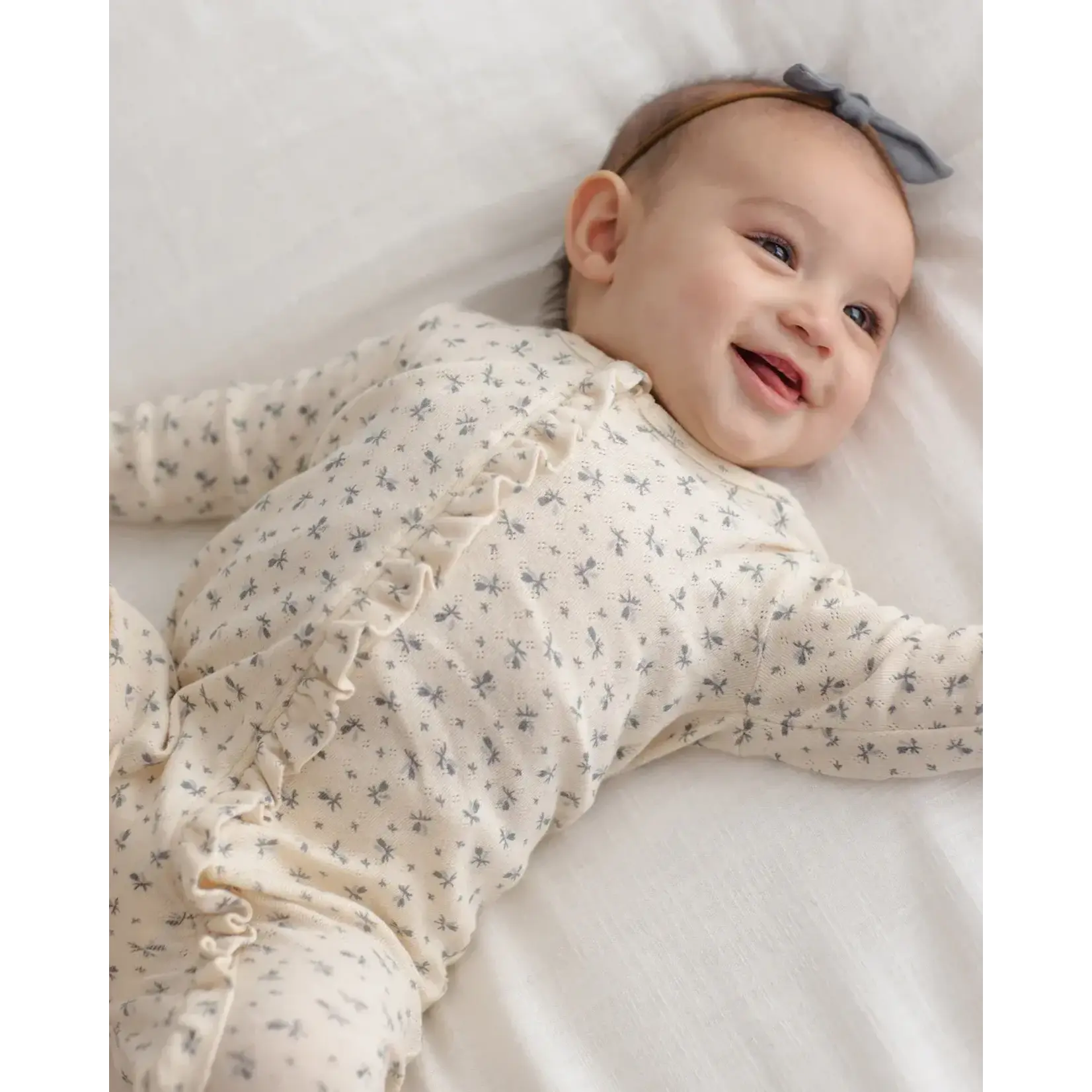 Quincy Mae Quincy Mae Natural Blue Ditsy Ruffle Jumpsuit