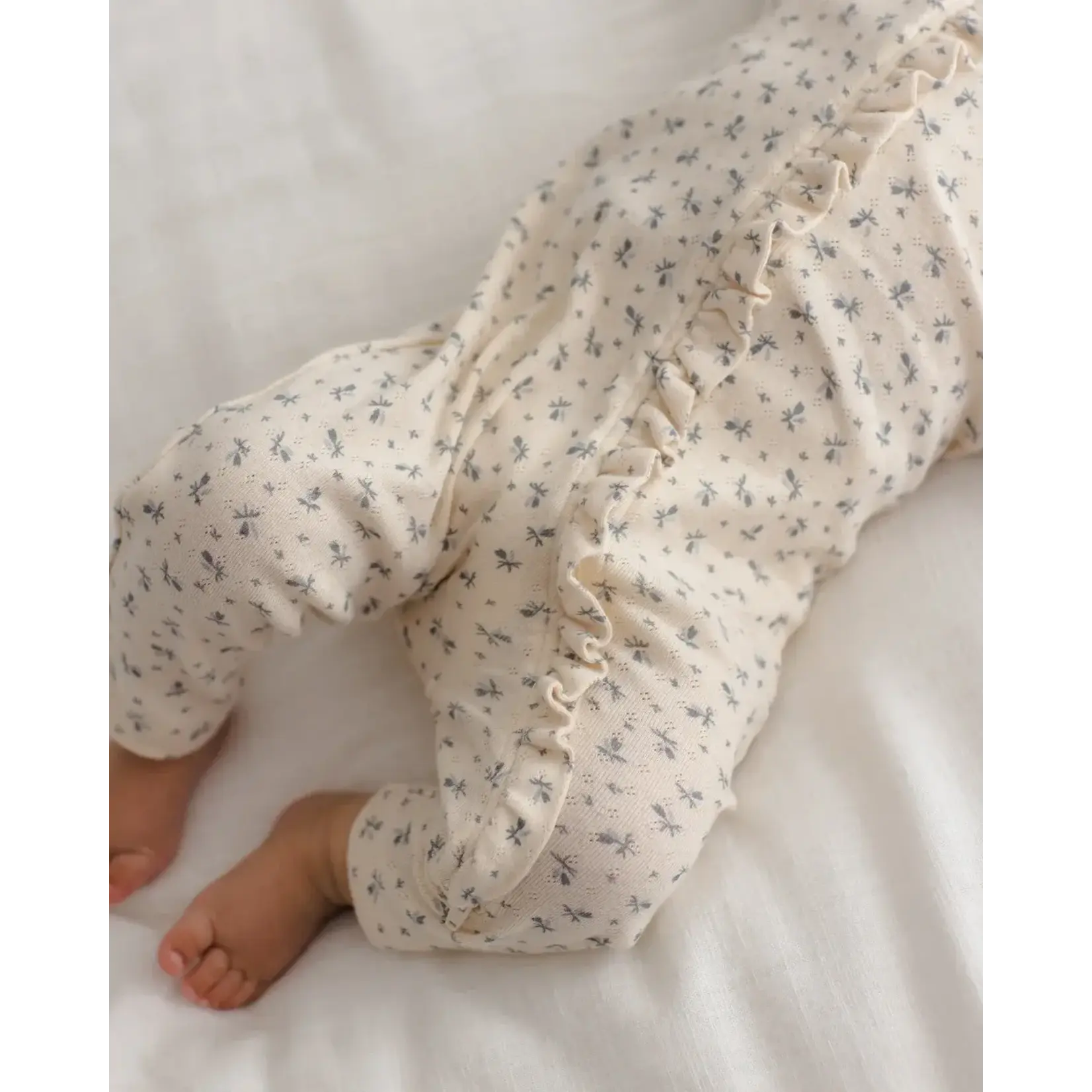 Quincy Mae Quincy Mae Natural Blue Ditsy Ruffle Jumpsuit