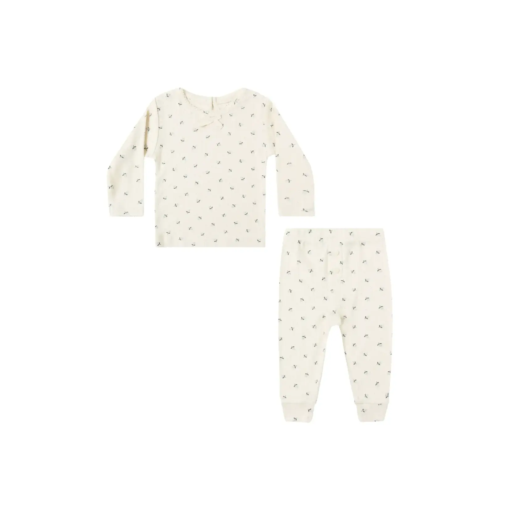Quincy Mae Quincy Mae Natural Blue Ditsy Pointelle L/S Tee & Legging Set
