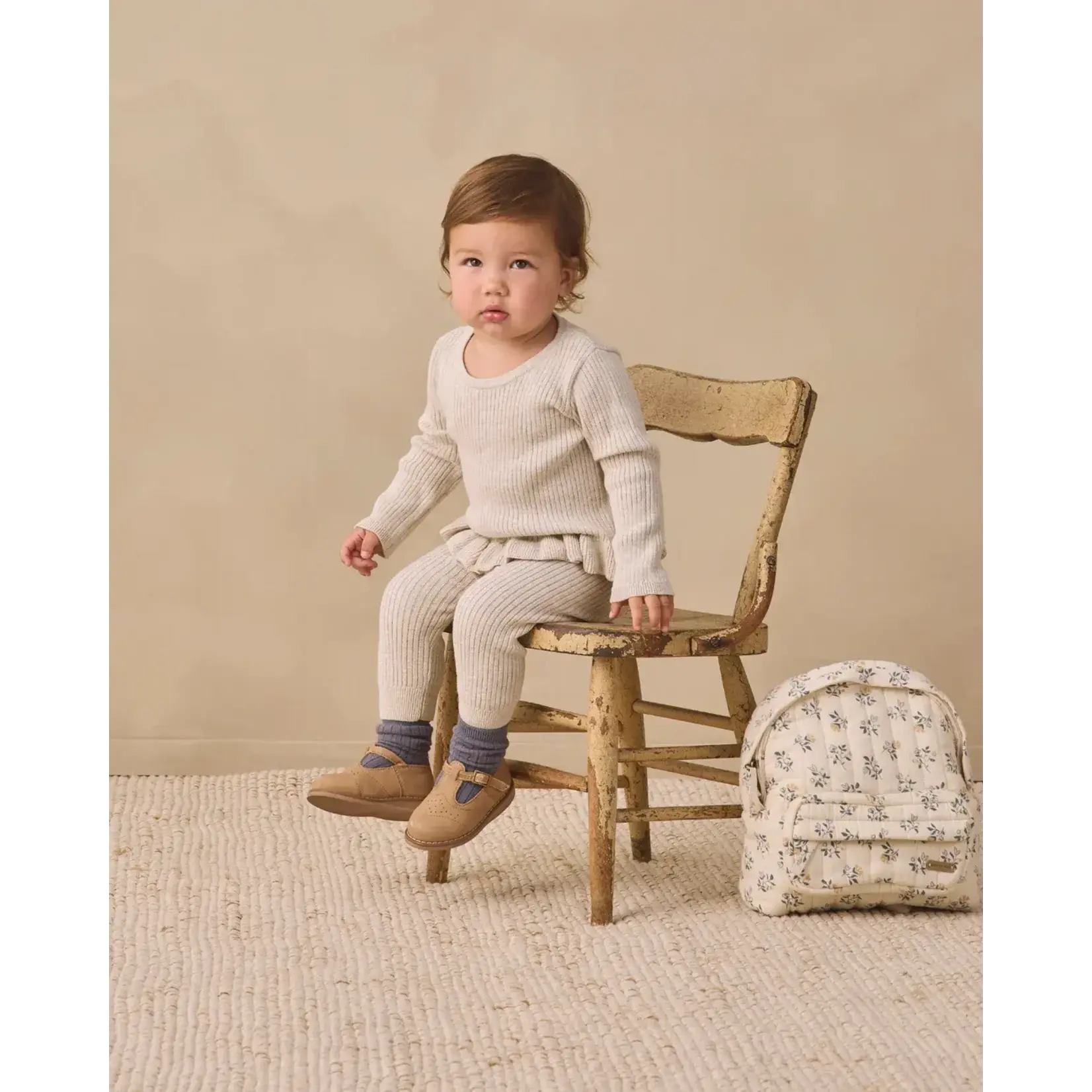 Quincy Mae Quincy Mae Oatmeal Rib Knit Peplum Top & Legging Set