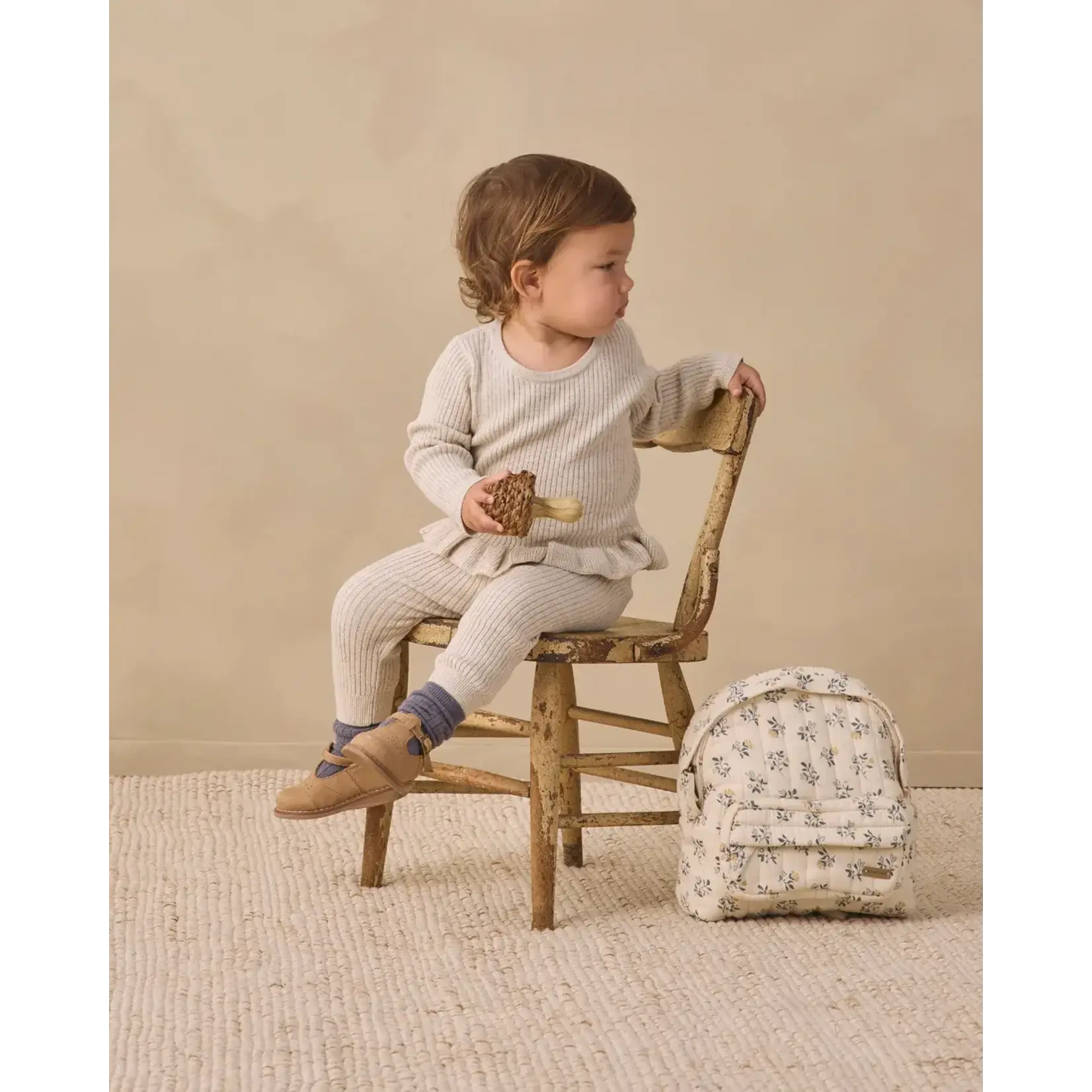 Quincy Mae Quincy Mae Oatmeal Rib Knit Peplum Top & Legging Set