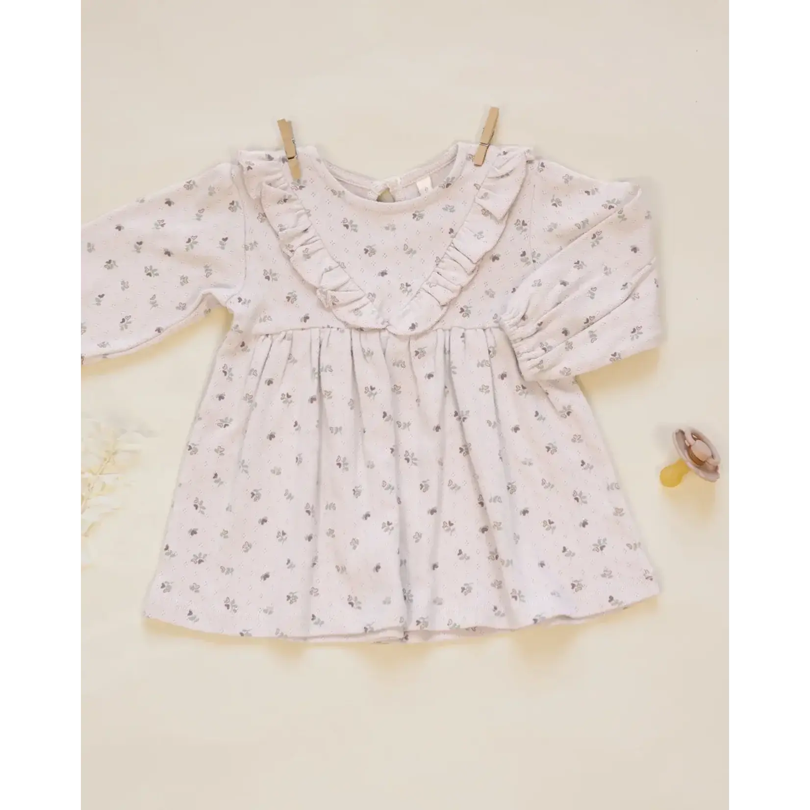 Quincy Mae Quincy Mae Lilac Heart Ditsy L/S Riffle V Dress