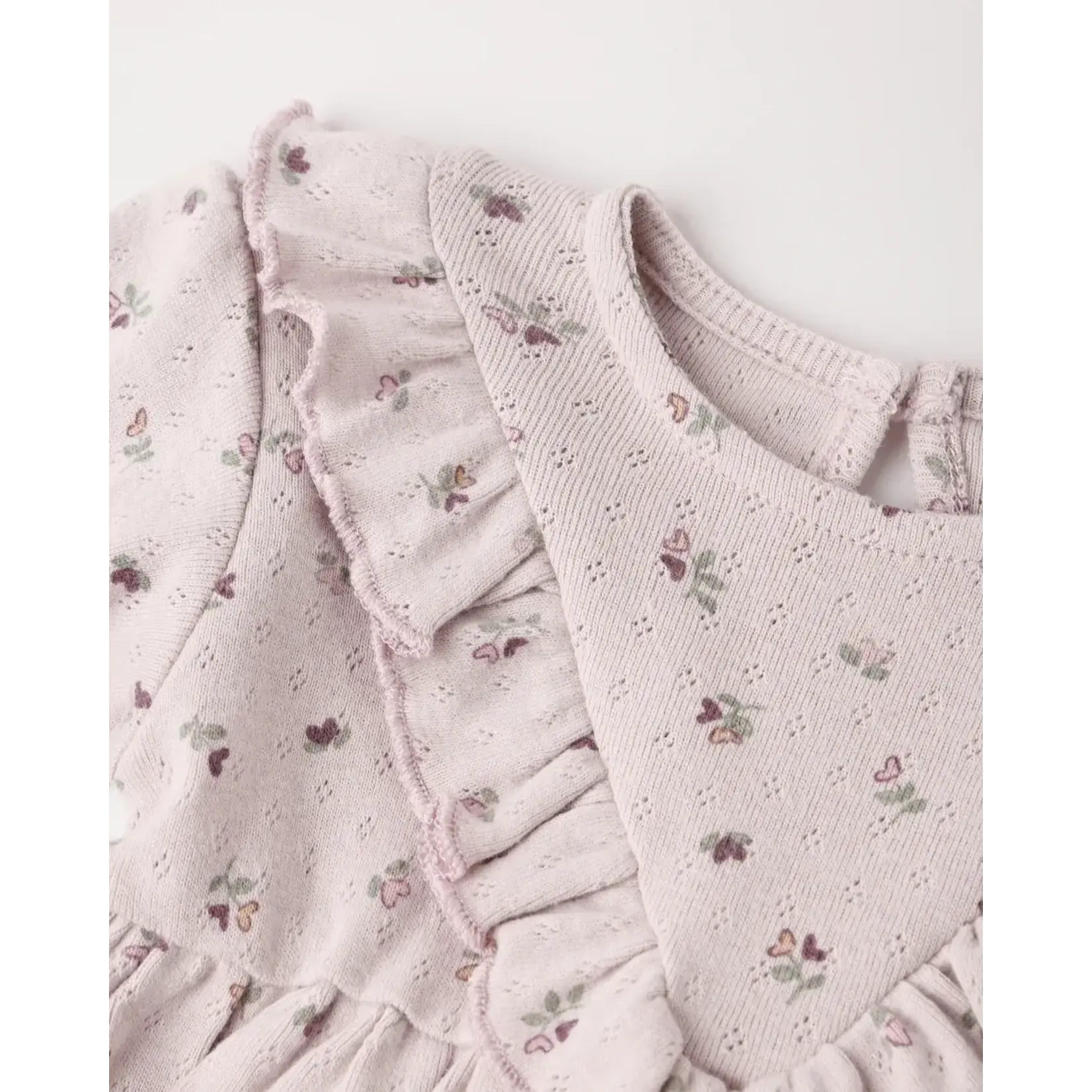 Quincy Mae Quincy Mae Lilac Heart Ditsy L/S Riffle V Dress