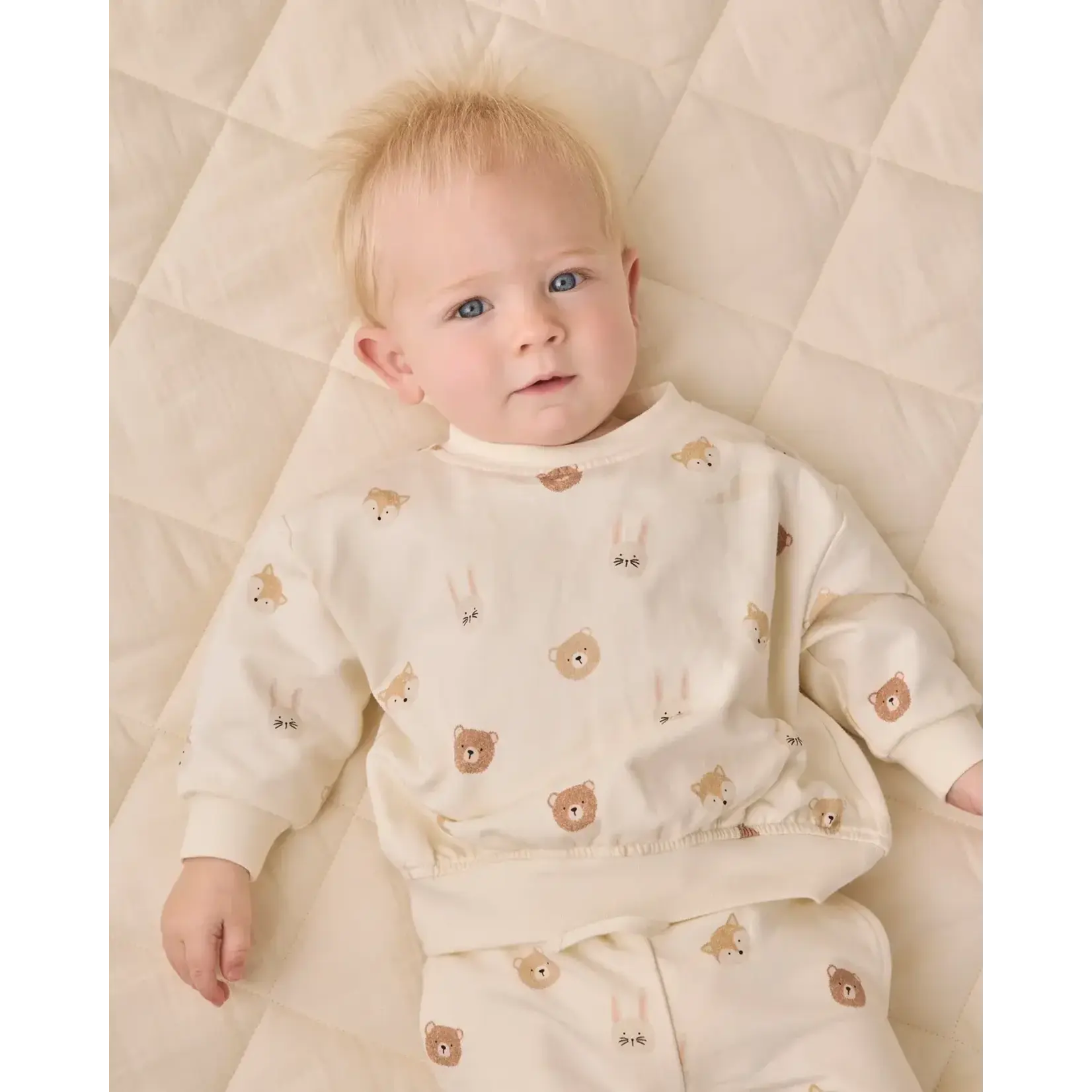 Quincy Mae Quincy Mae Ivory Critters Relaxed Fleece Sweatshirt & Pant Set
