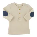 Oh Baby! Oh Baby Natural Sweater Blue Knit Elbow Patch Henley