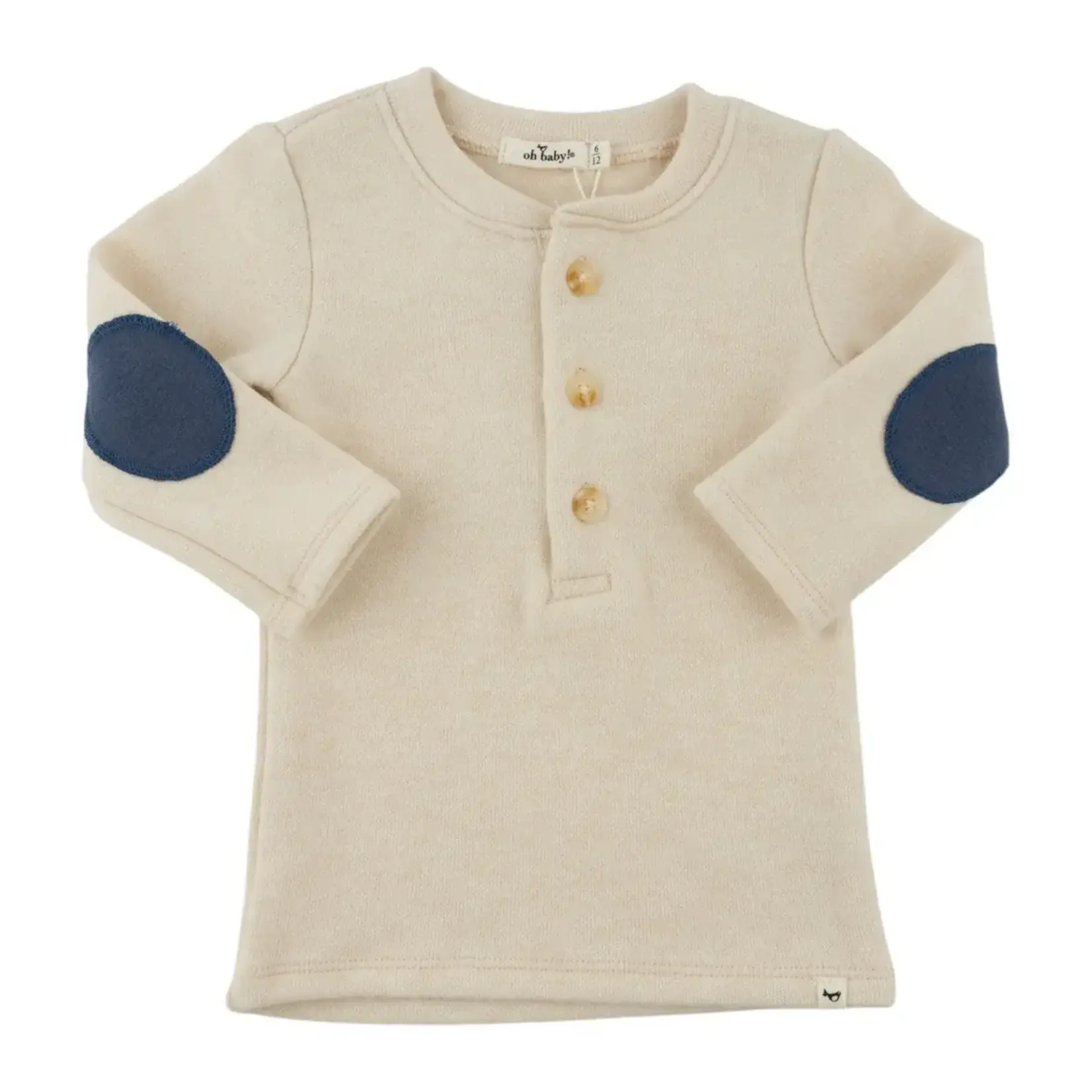 Oh Baby! Oh Baby Natural Sweater Blue Knit Elbow Patch Henley