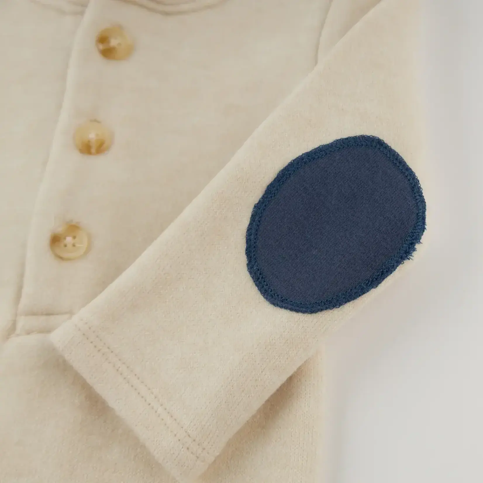 Oh Baby! Oh Baby Natural Sweater Blue Knit Elbow Patch Henley