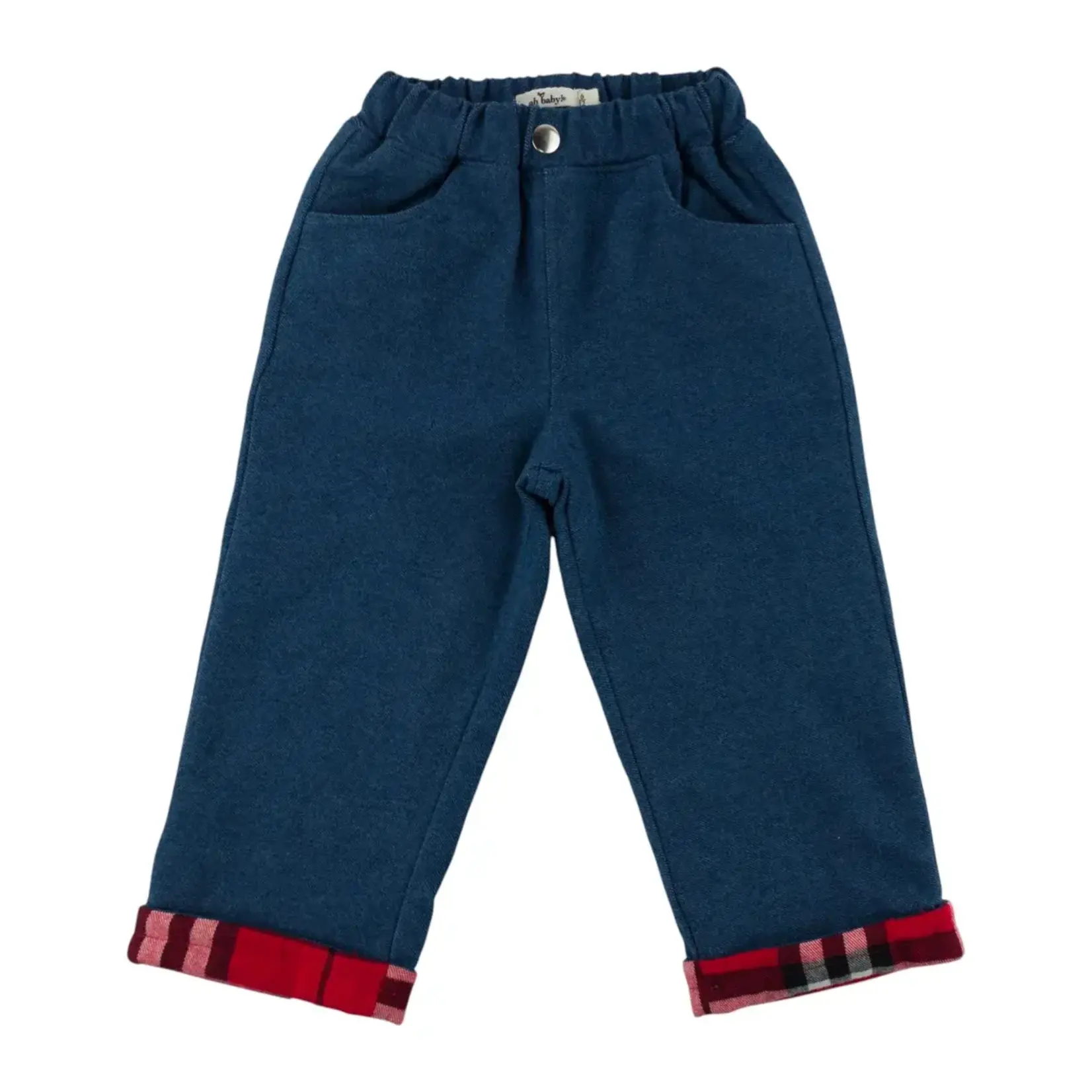 Oh Baby! Oh Baby Dark Wash Mini Tartan Red Lined Denim Jeans