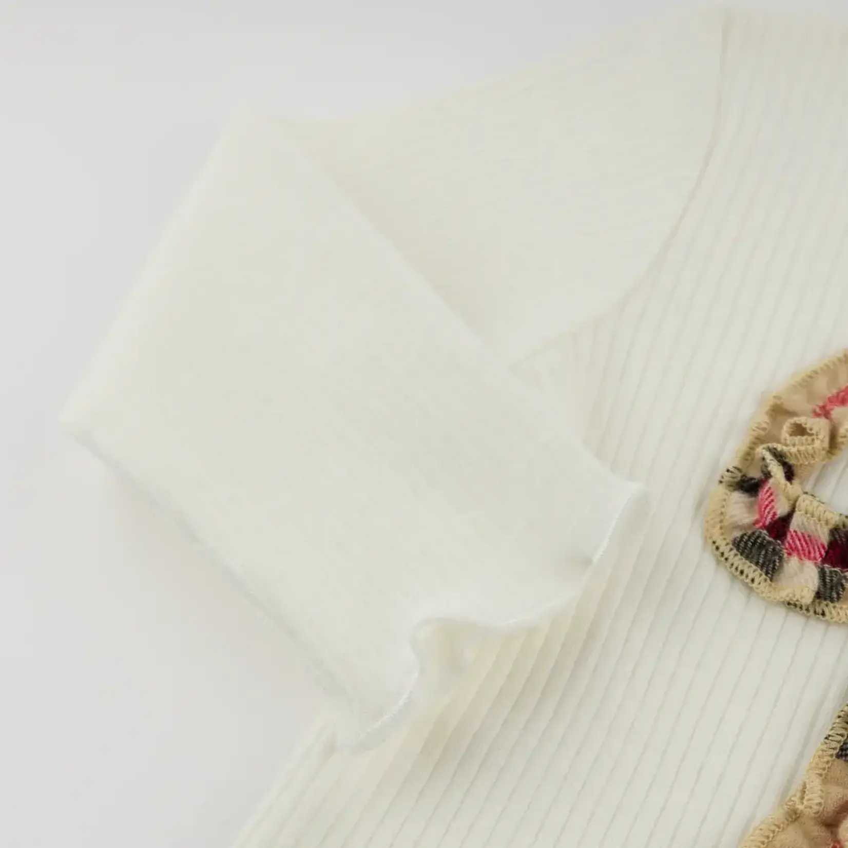 Oh Baby! Oh Baby Cream Mini Tartan Ruffle Bow Mock Neck Top
