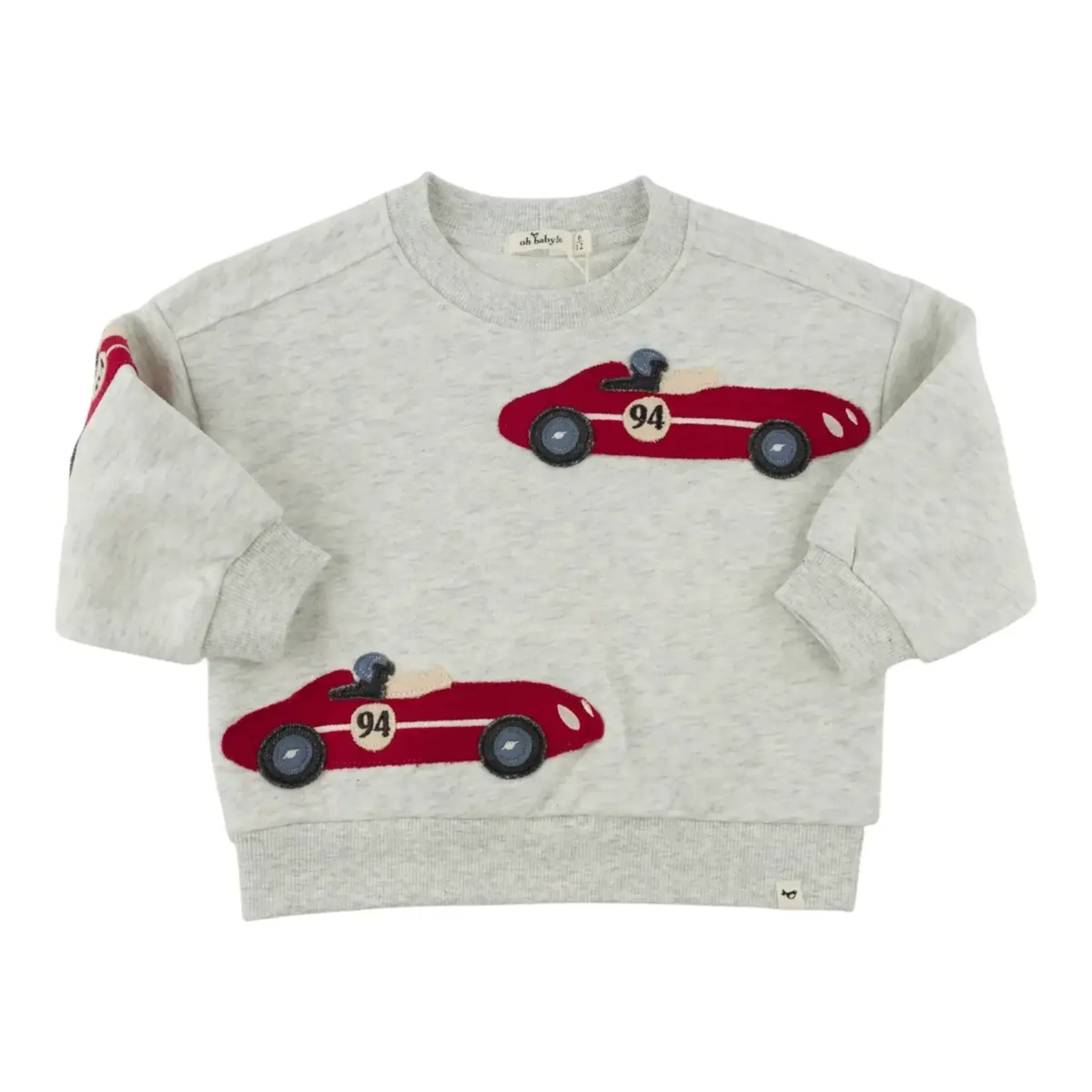 Oh Baby! Oh Baby Heather Gray Race Car Applique Charlie Sweatshirt
