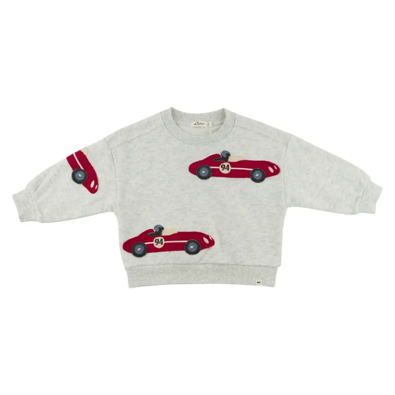 Oh Baby! Oh Baby Heather Gray Race Car Applique Charlie Sweatshirt