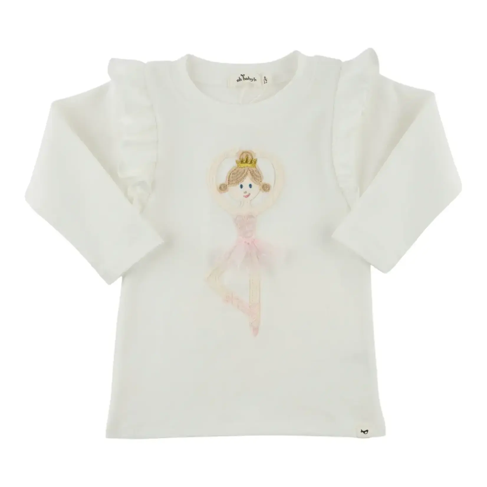 Oh Baby! Oh Baby Cream Ballerina Applique Millie L/S Tee