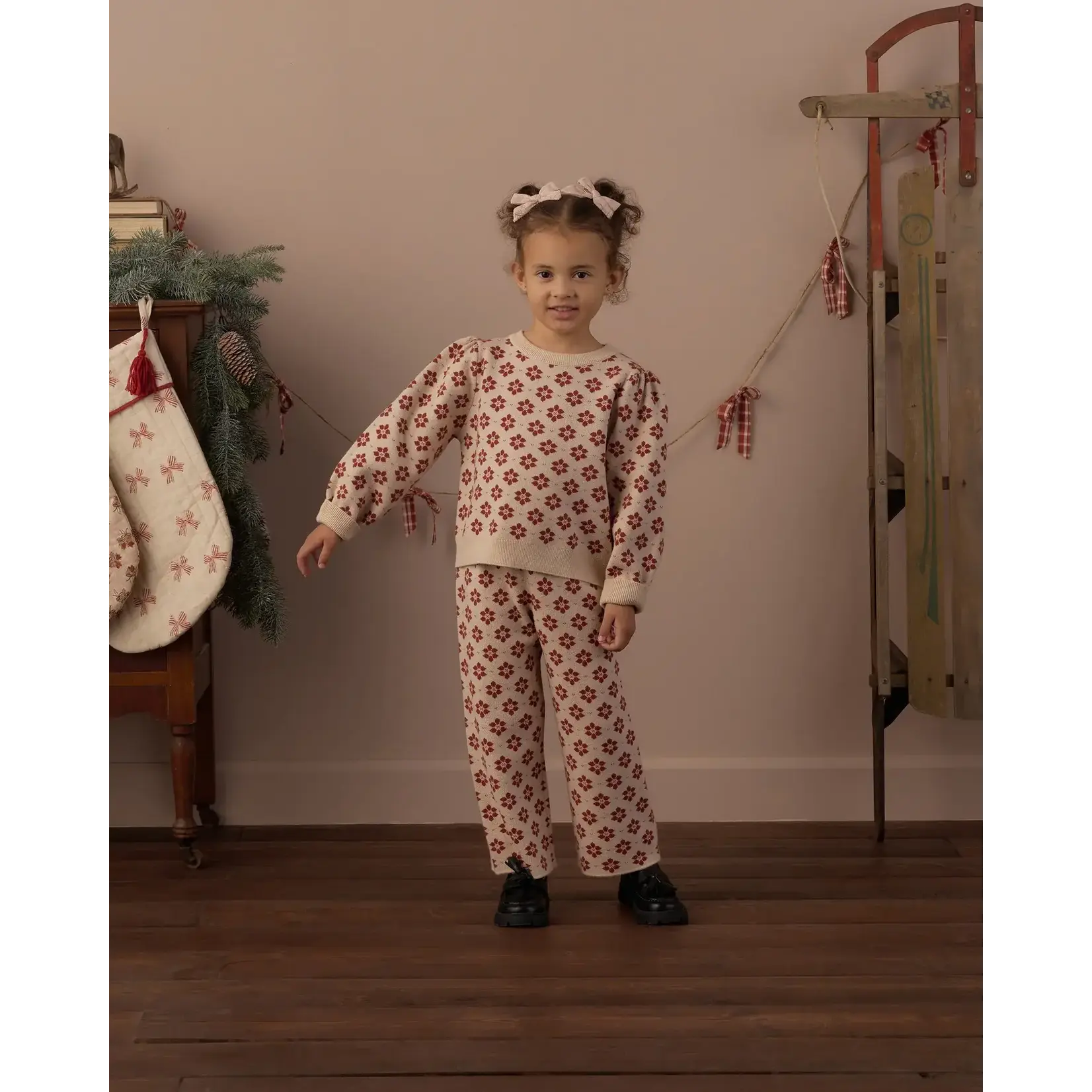 Rylee + Cru Rylee & Cru Antique Poinsettia Jacquard Knit Set