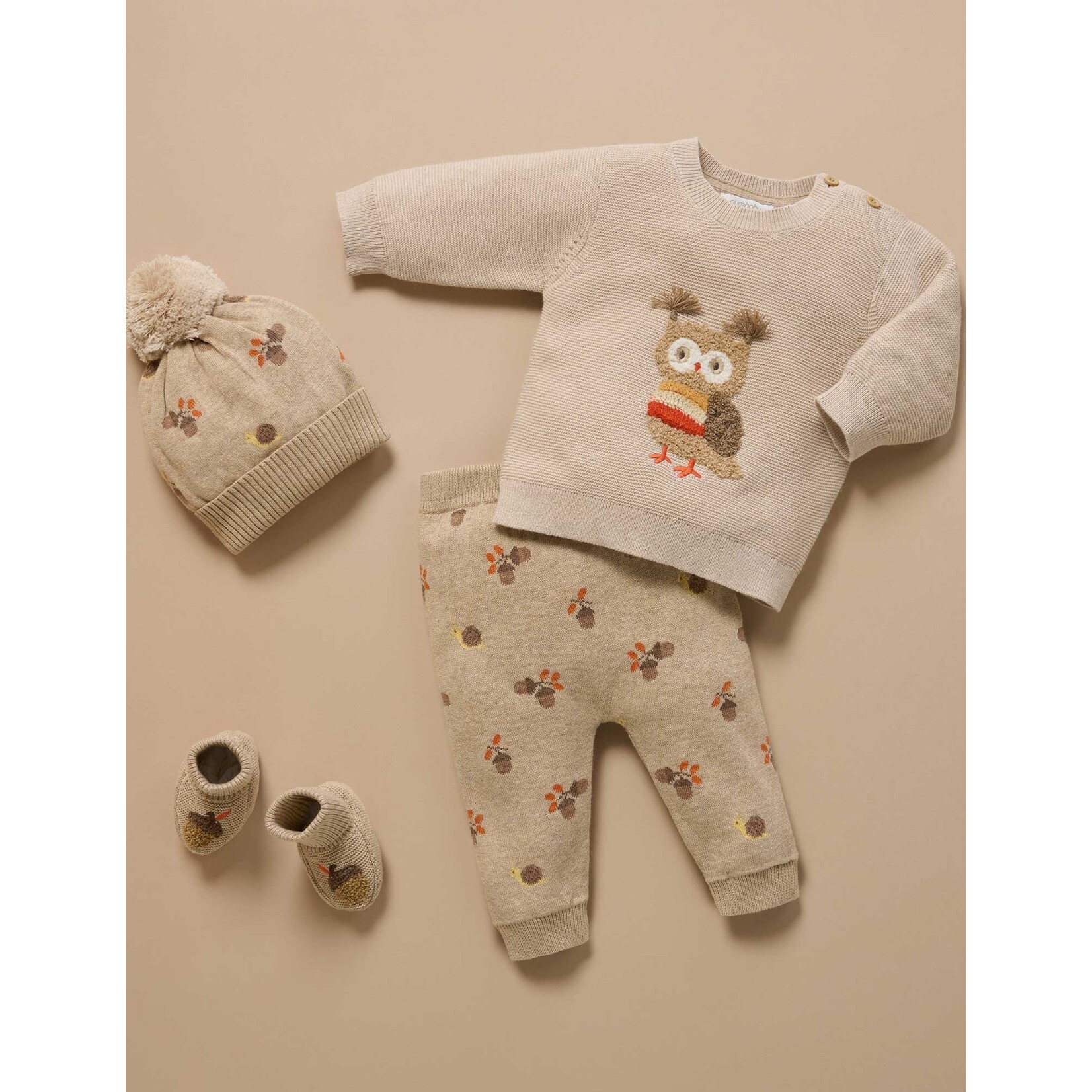 Purebaby Purebaby Oatmeal Melange Magical Forest Jumper & Acorn Legging Set