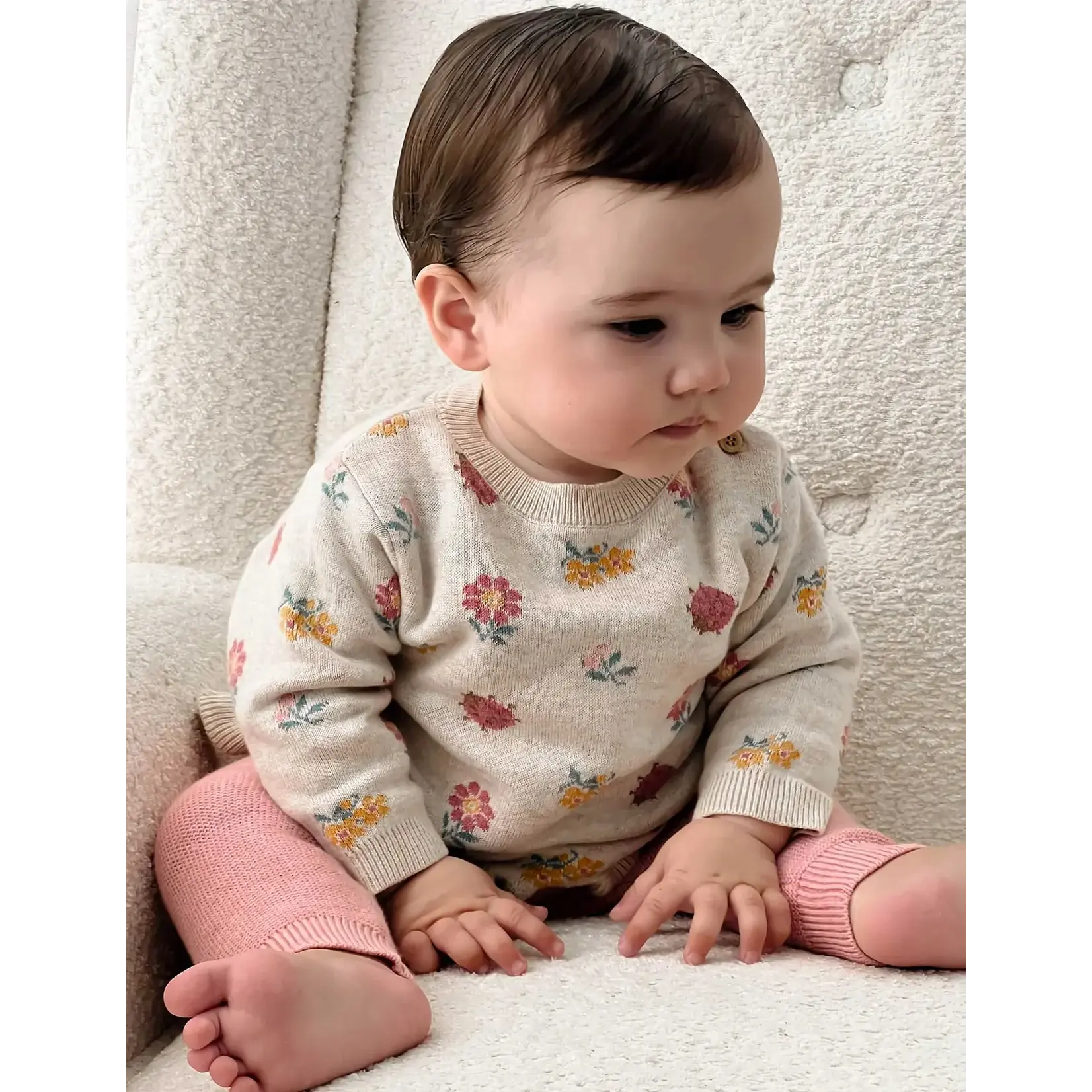 Purebaby Purebaby Ladybird Jacquard Jumper & Blush Knitted Legging Set