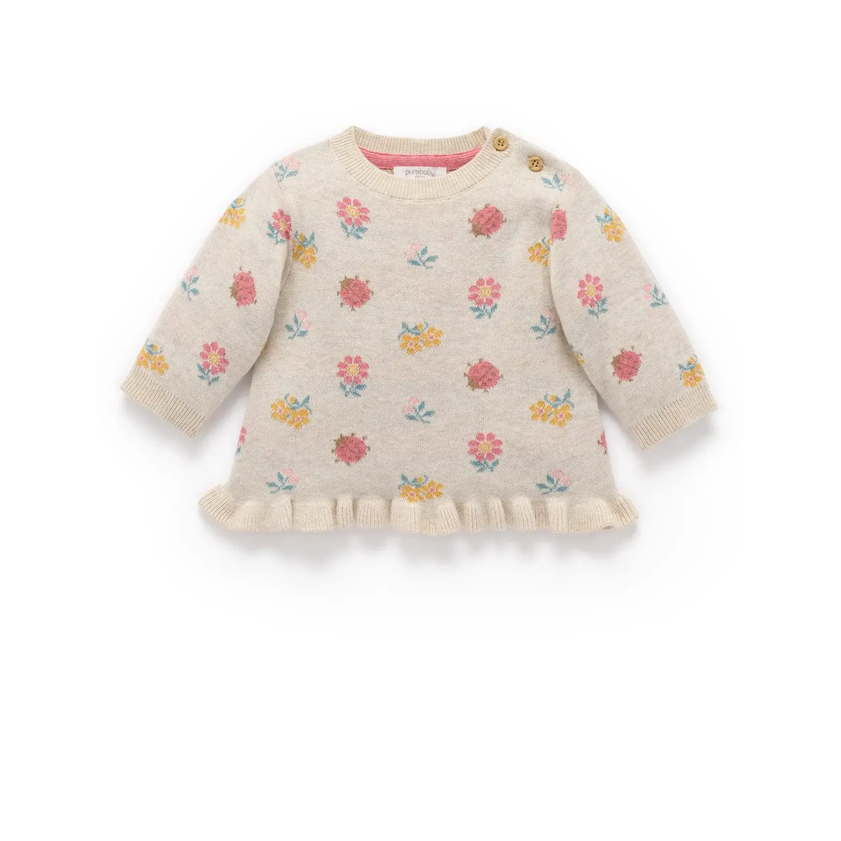 Purebaby Purebaby Ladybird Jacquard Jumper & Blush Knitted Legging Set