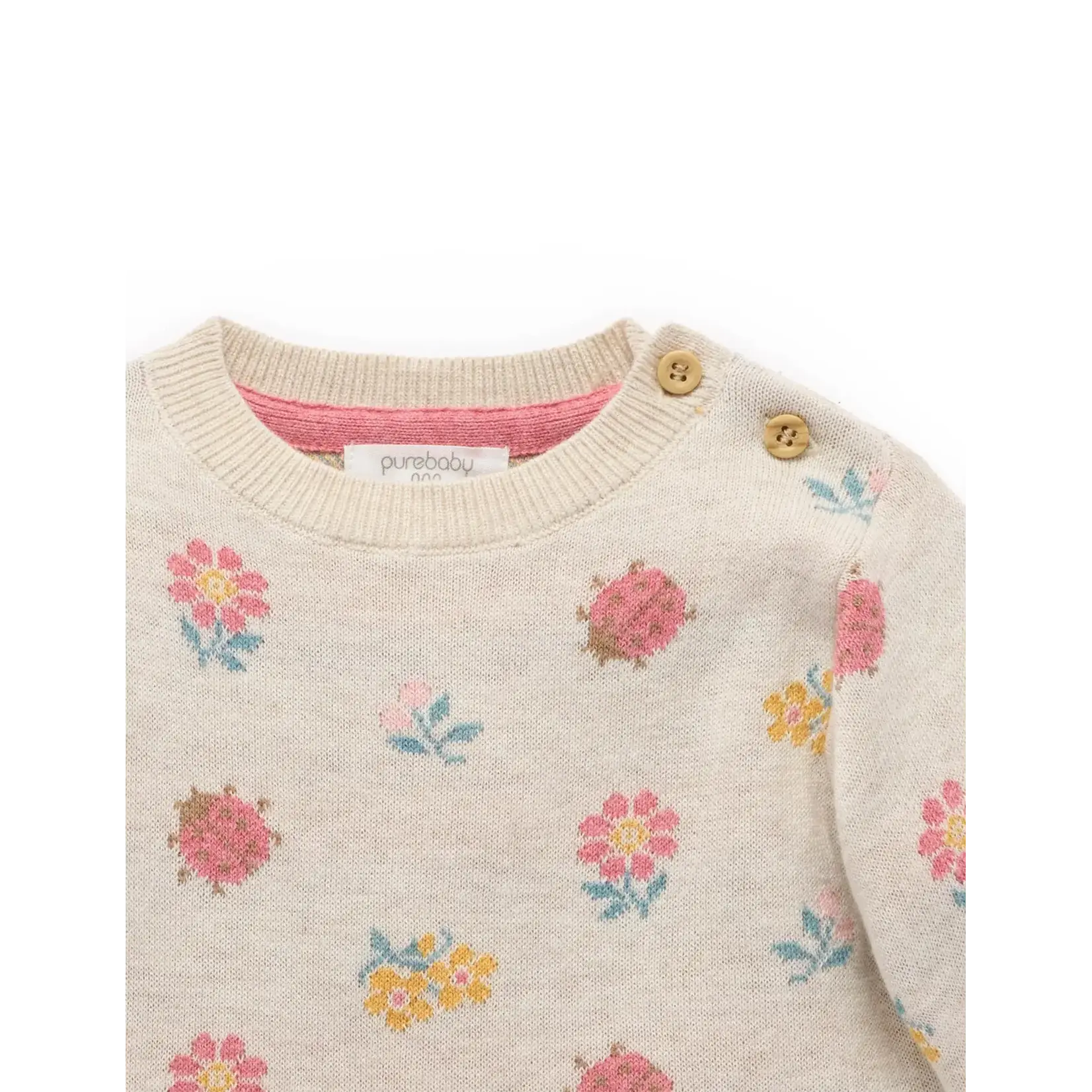 Purebaby Purebaby Ladybird Jacquard Jumper & Blush Knitted Legging Set